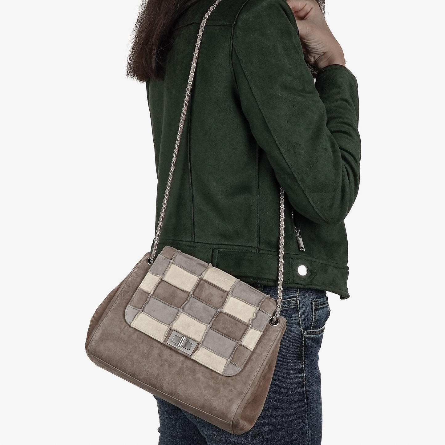 Chanel Beige Suede Patchwork Accordion Mademoiselle Flap
