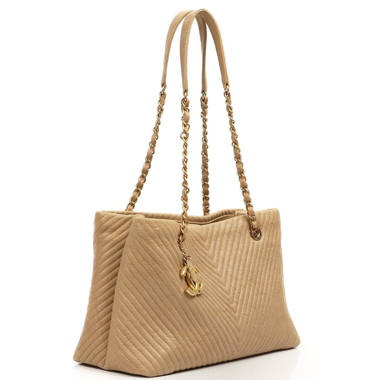 Chanel Surpique Tote Beige Chevron Quilted Calfskin Gold-Tone Hardware