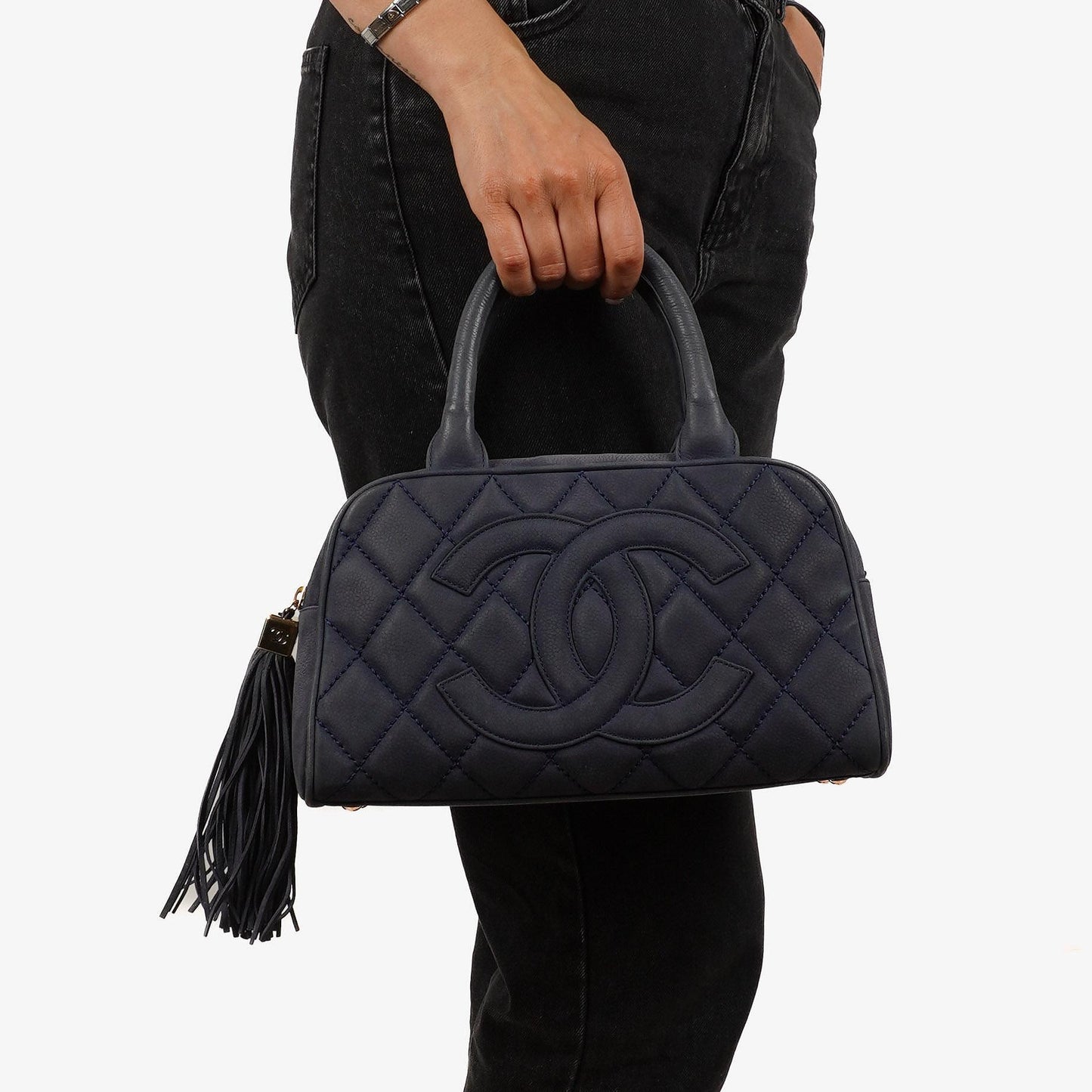 Chanel Timeless CC Medium Bowling Bag Navy Blue Quilted Caviar Gold Hardware 2004-2005