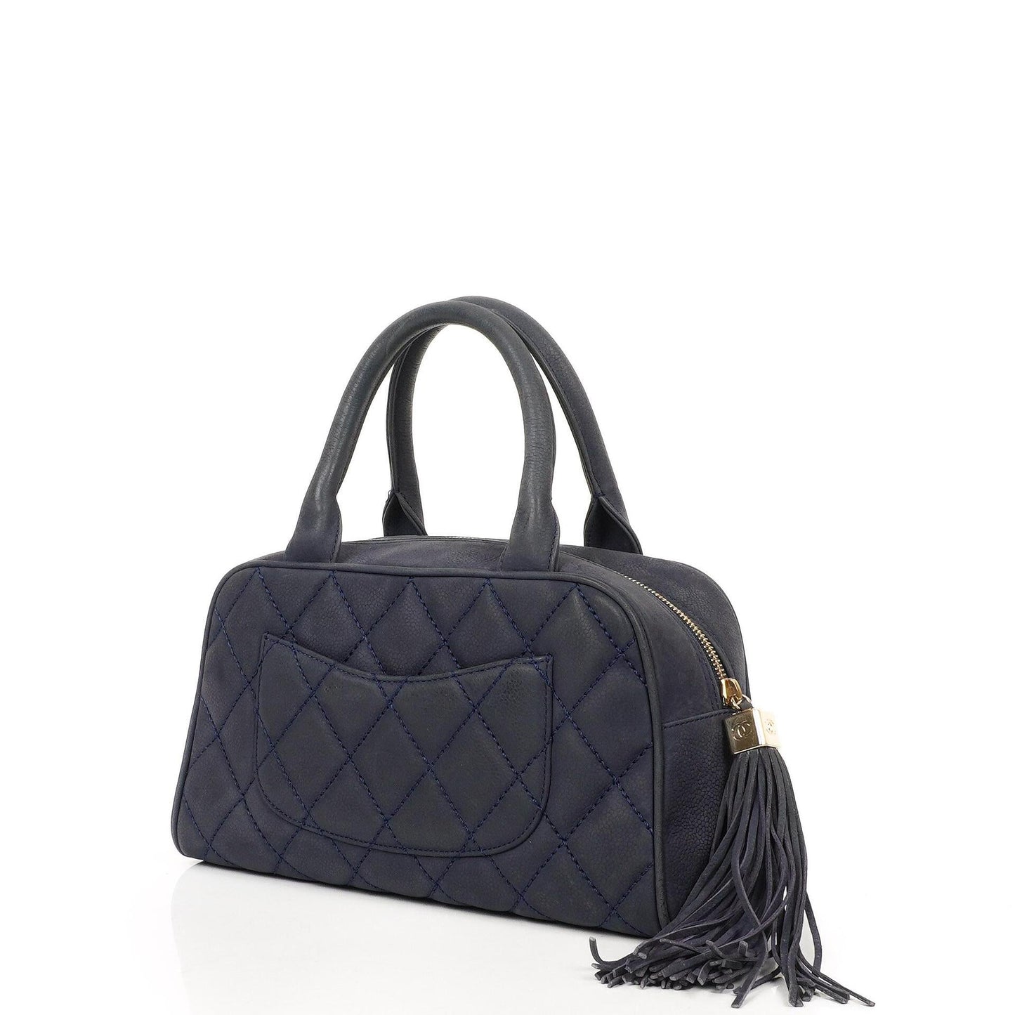 Chanel Timeless CC Medium Bowling Bag Navy Blue Quilted Caviar Gold Hardware 2004-2005