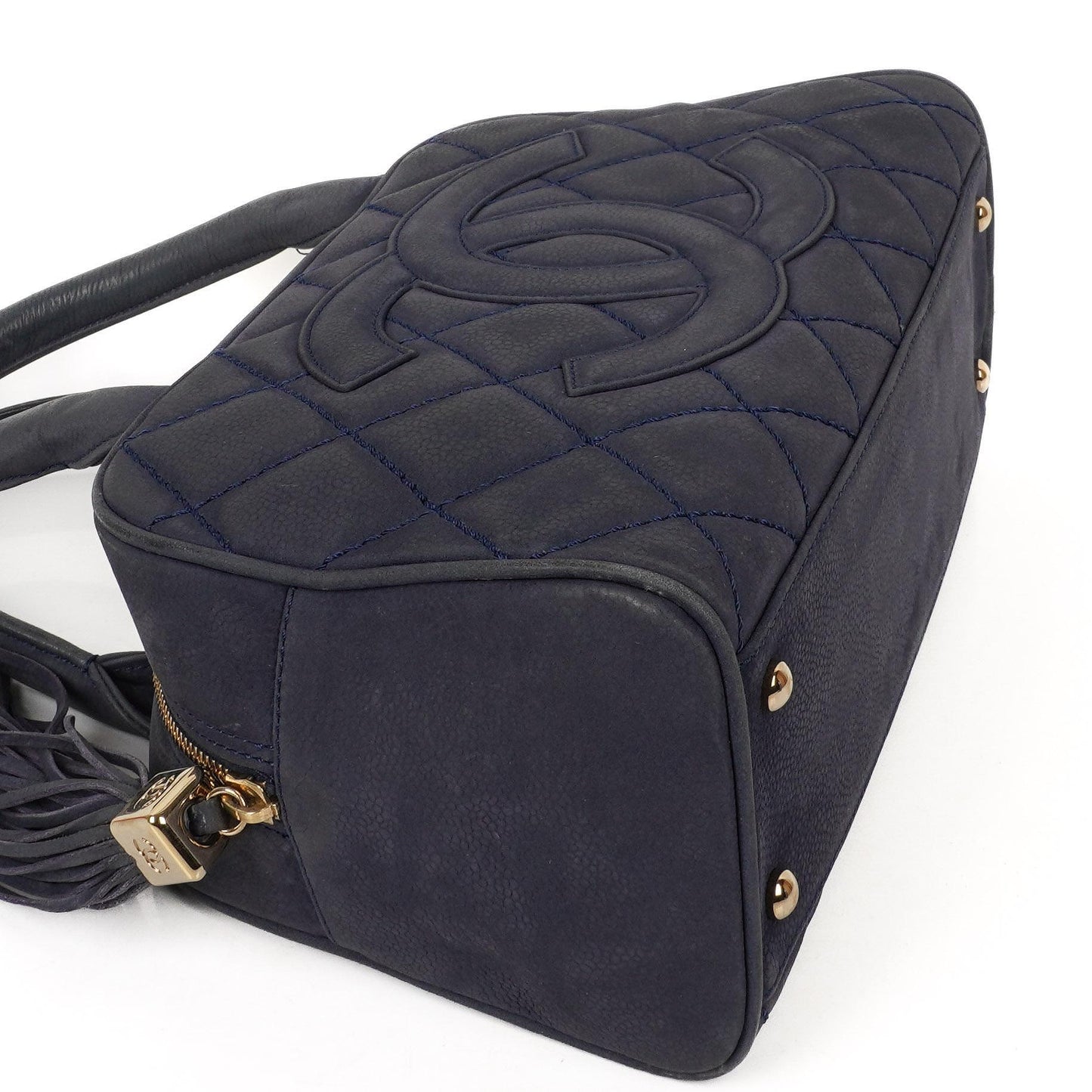 Chanel Timeless CC Medium Bowling Bag Navy Blue Quilted Caviar Gold Hardware 2004-2005