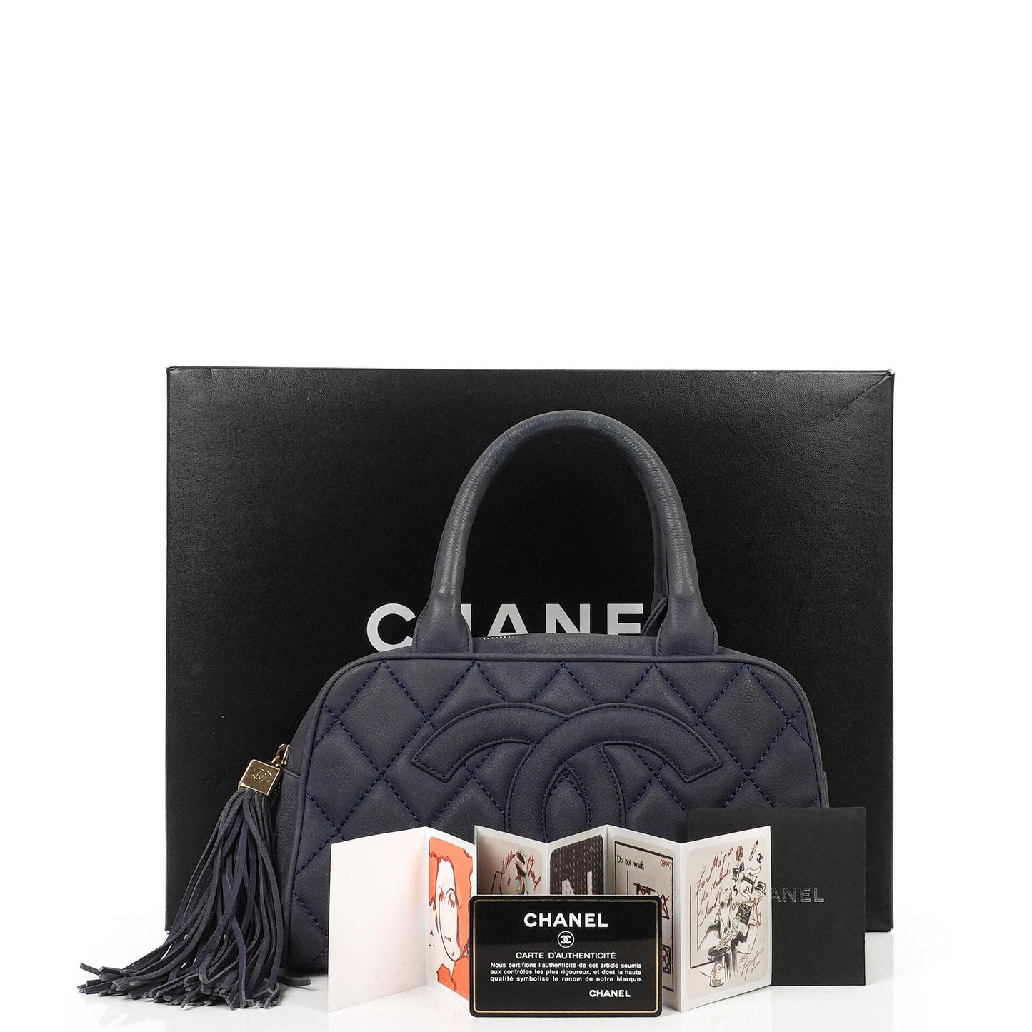 Chanel Timeless CC Medium Bowling Bag Navy Blue Quilted Caviar Gold Hardware 2004-2005