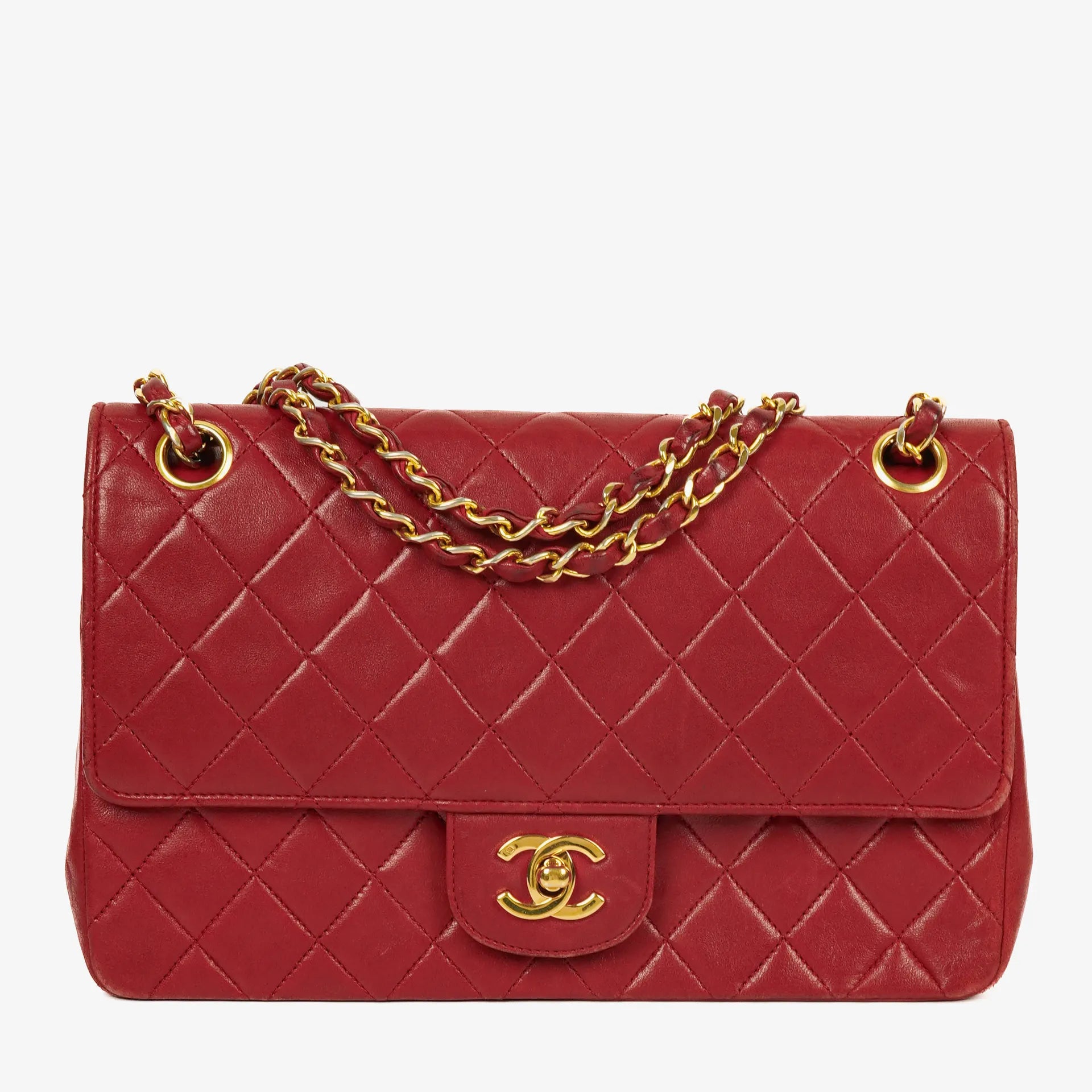 Chanel Timeless Classic Double Flap Bag Red Quilted Lambskin 24K Gold-Plated Hardware
