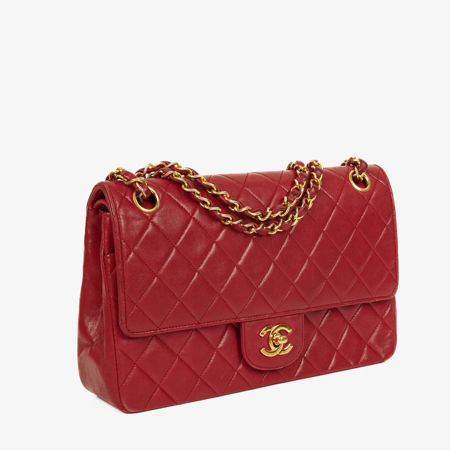Chanel Timeless Classic Double Flap Bag Red Quilted Lambskin 24K Gold-Plated Hardware