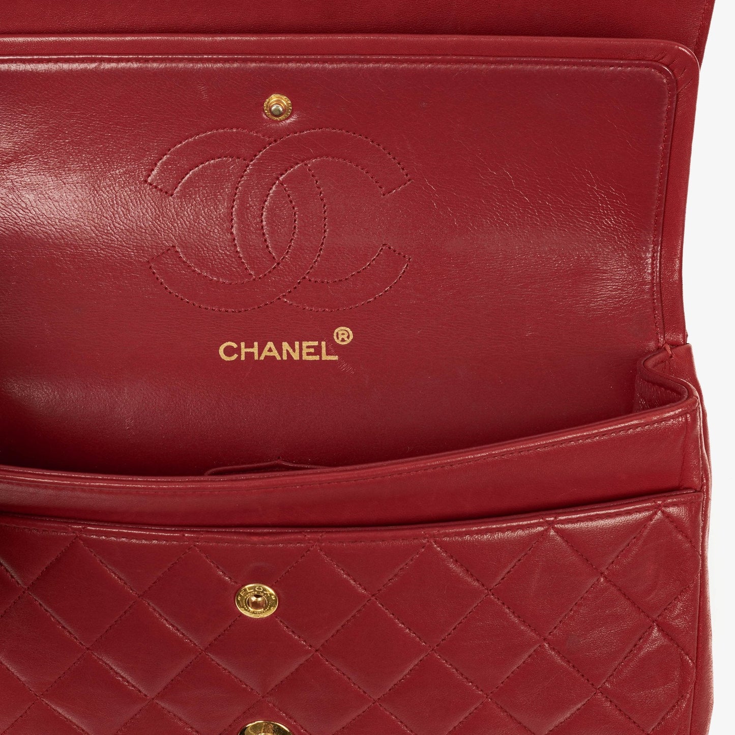 Chanel Timeless Classic Double Flap Bag Red Quilted Lambskin 24K Gold-Plated Hardware