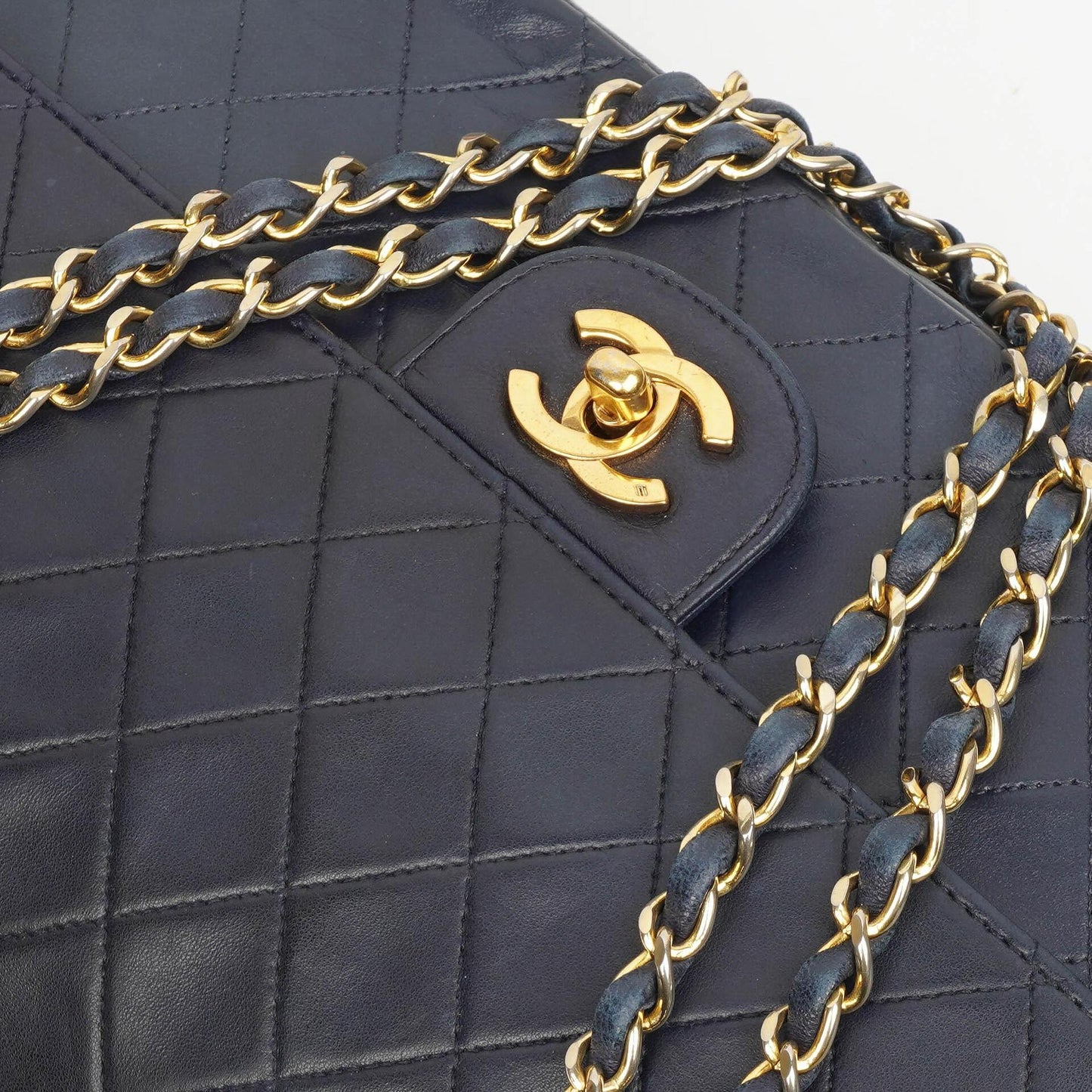 Chanel Timeless Classic Double Flap Navy Quilted Lambskin 24k Gold Plated Hardware