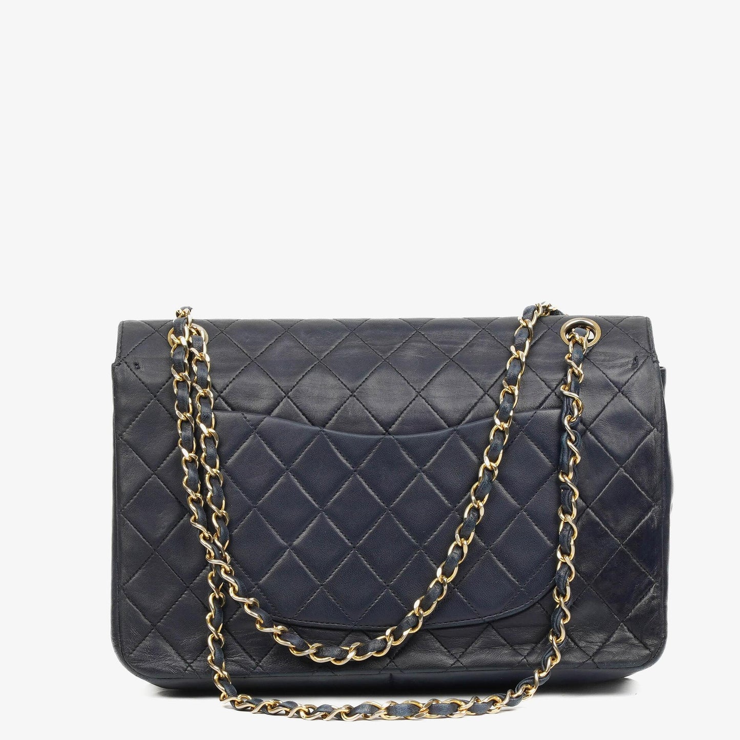 Chanel Timeless Classic Double Flap Navy Quilted Lambskin 24k Gold Plated Hardware