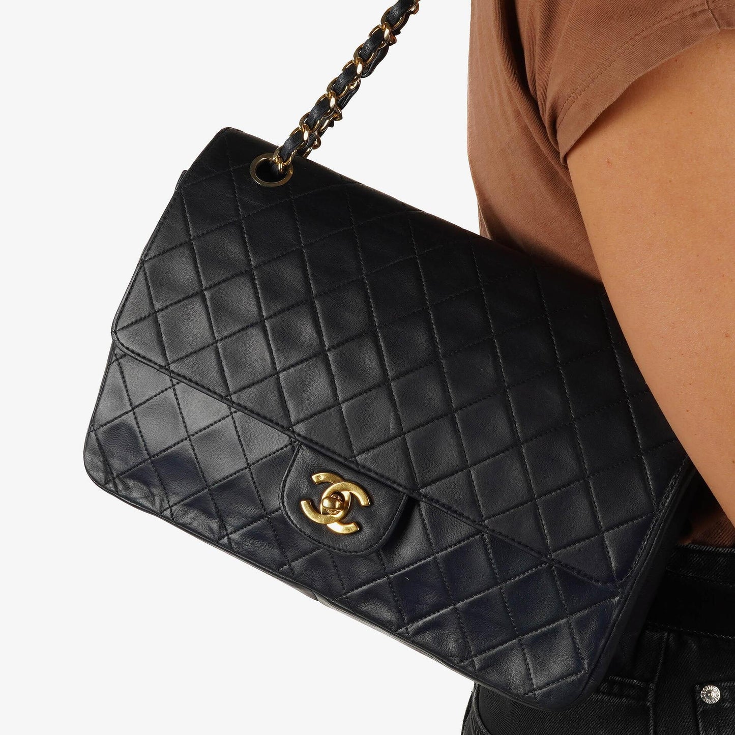 Chanel Timeless Classic Double Flap Navy Quilted Lambskin 24k Gold Plated Hardware