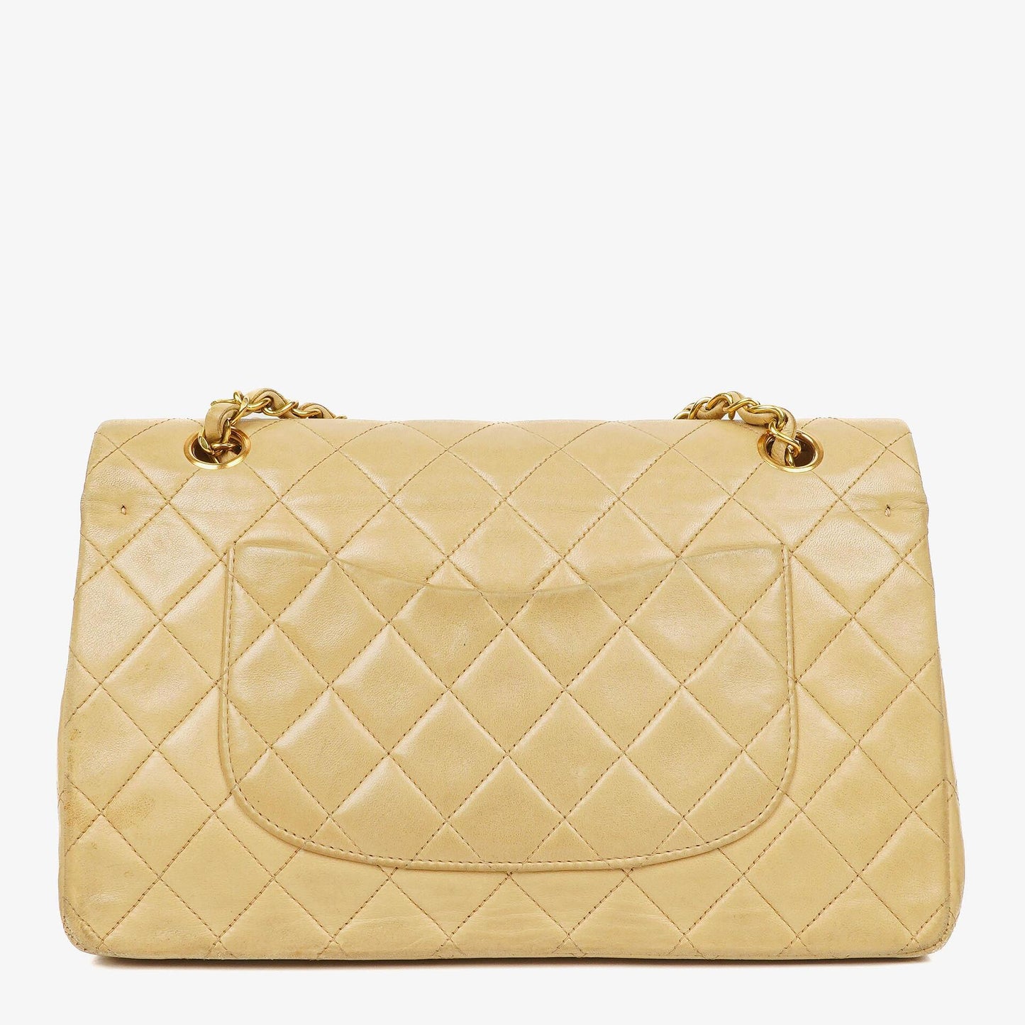 Chanel Timeless Classic Medium Double Flap Bag In Beige Quilted Lambskin And 24K Gold-Plated Hardware