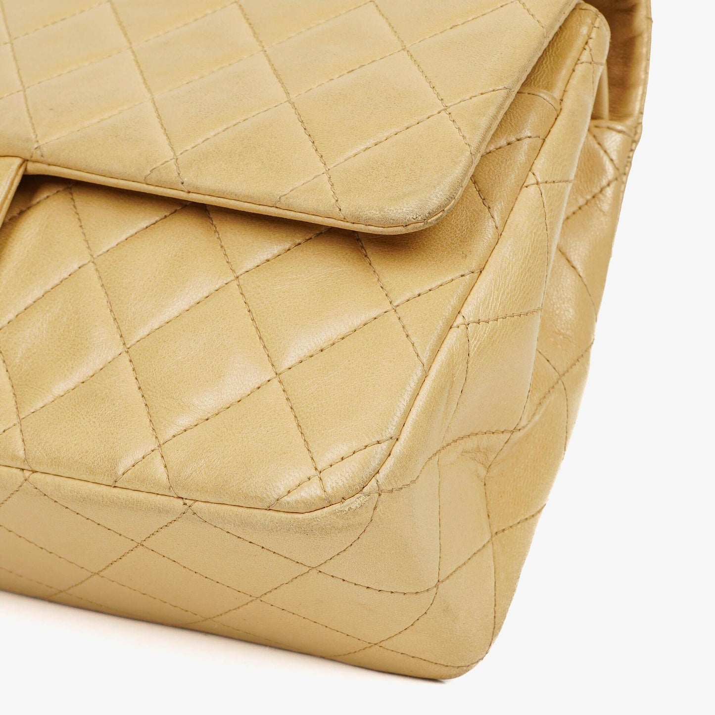 Chanel Timeless Classic Medium Double Flap Bag In Beige Quilted Lambskin And 24K Gold-Plated Hardware