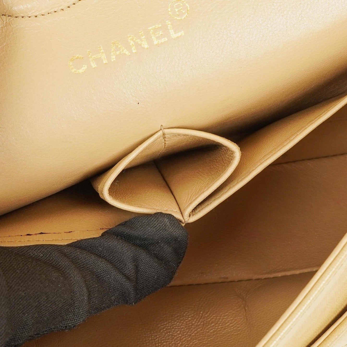 Chanel Timeless Classic Medium Double Flap Bag In Beige Quilted Lambskin And 24K Gold-Plated Hardware
