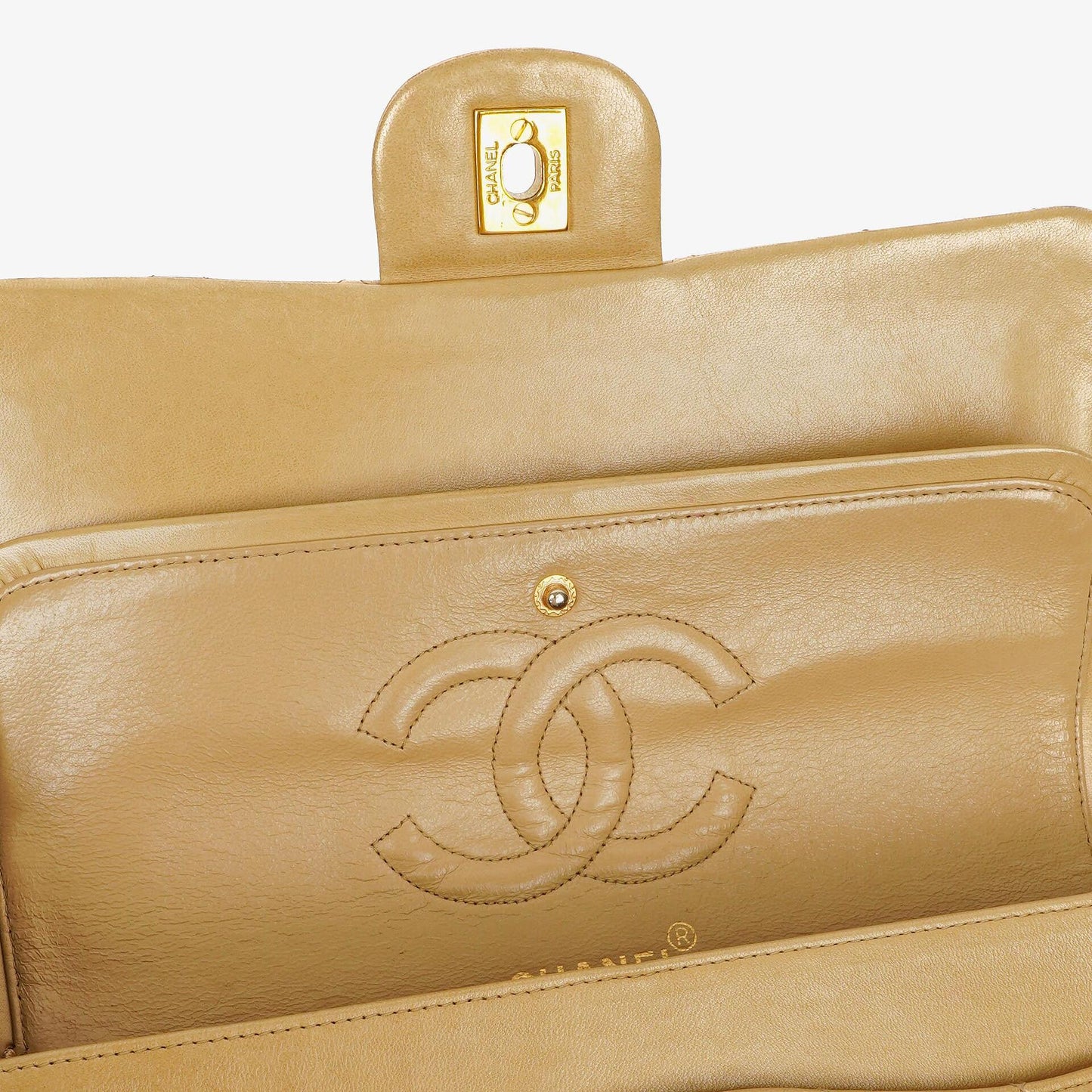 Chanel Timeless Classic Medium Double Flap Bag In Beige Quilted Lambskin And 24K Gold-Plated Hardware