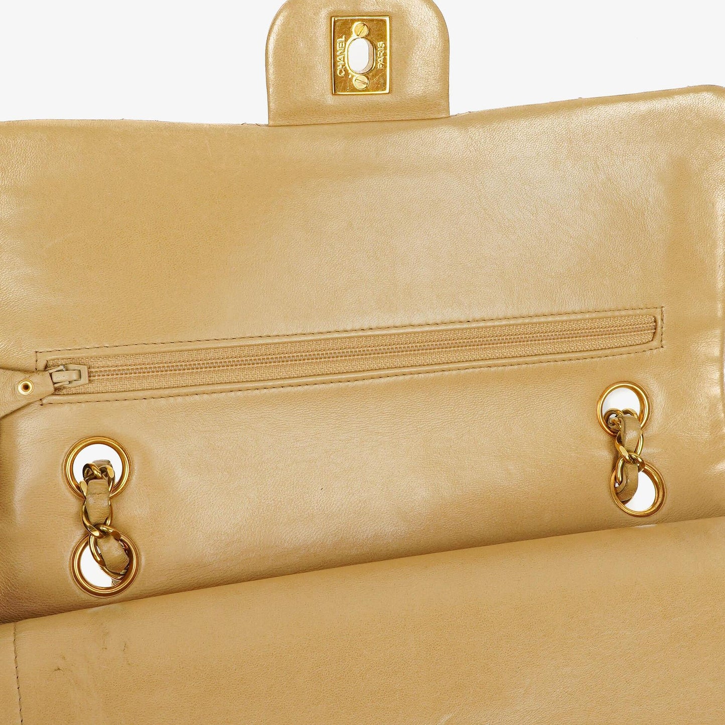 Chanel Timeless Classic Medium Double Flap Bag In Beige Quilted Lambskin And 24K Gold-Plated Hardware