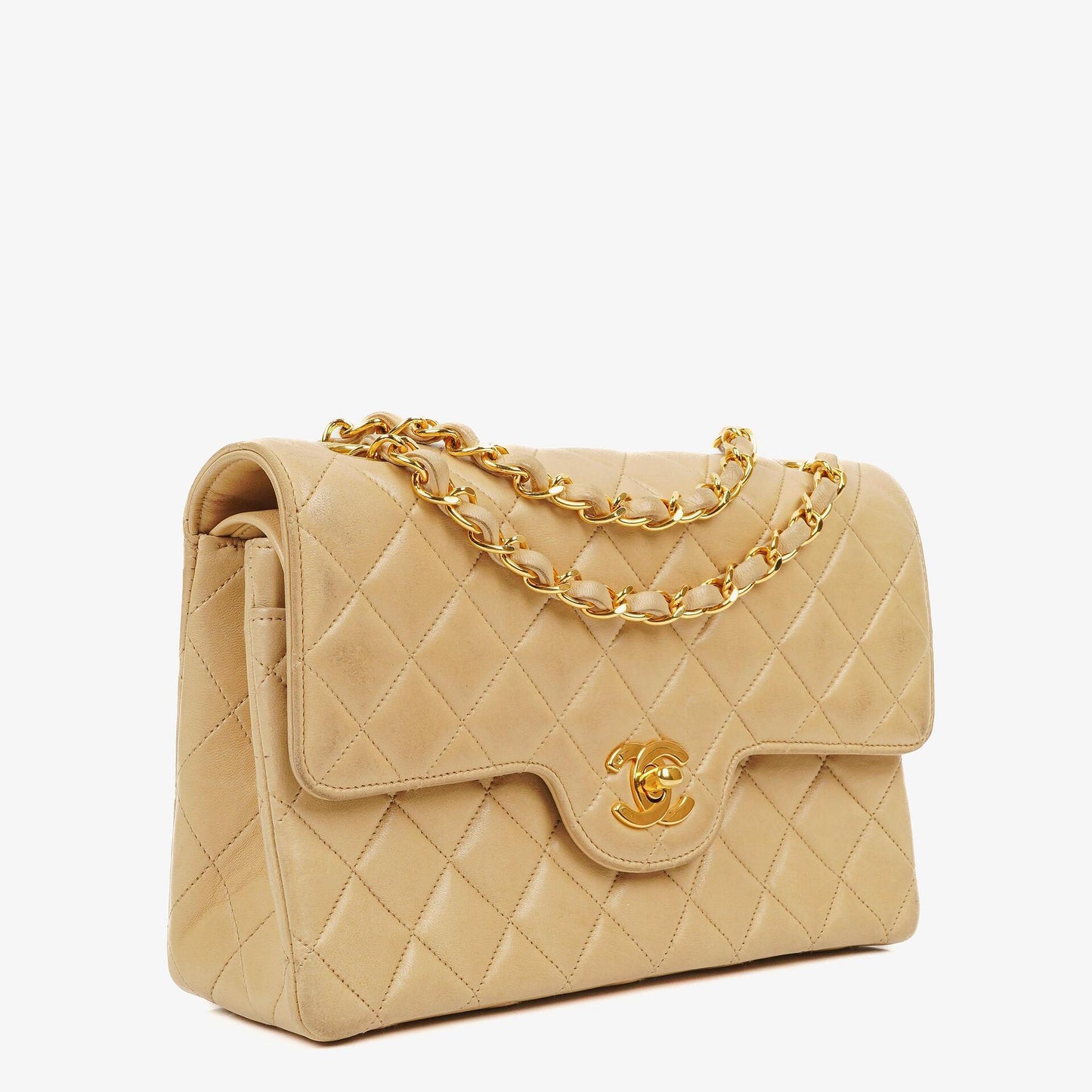 Chanel Timeless Classic Small Double Flap Bag In Beige Quilted Lambskin And 24K Gold-Plated Hardware