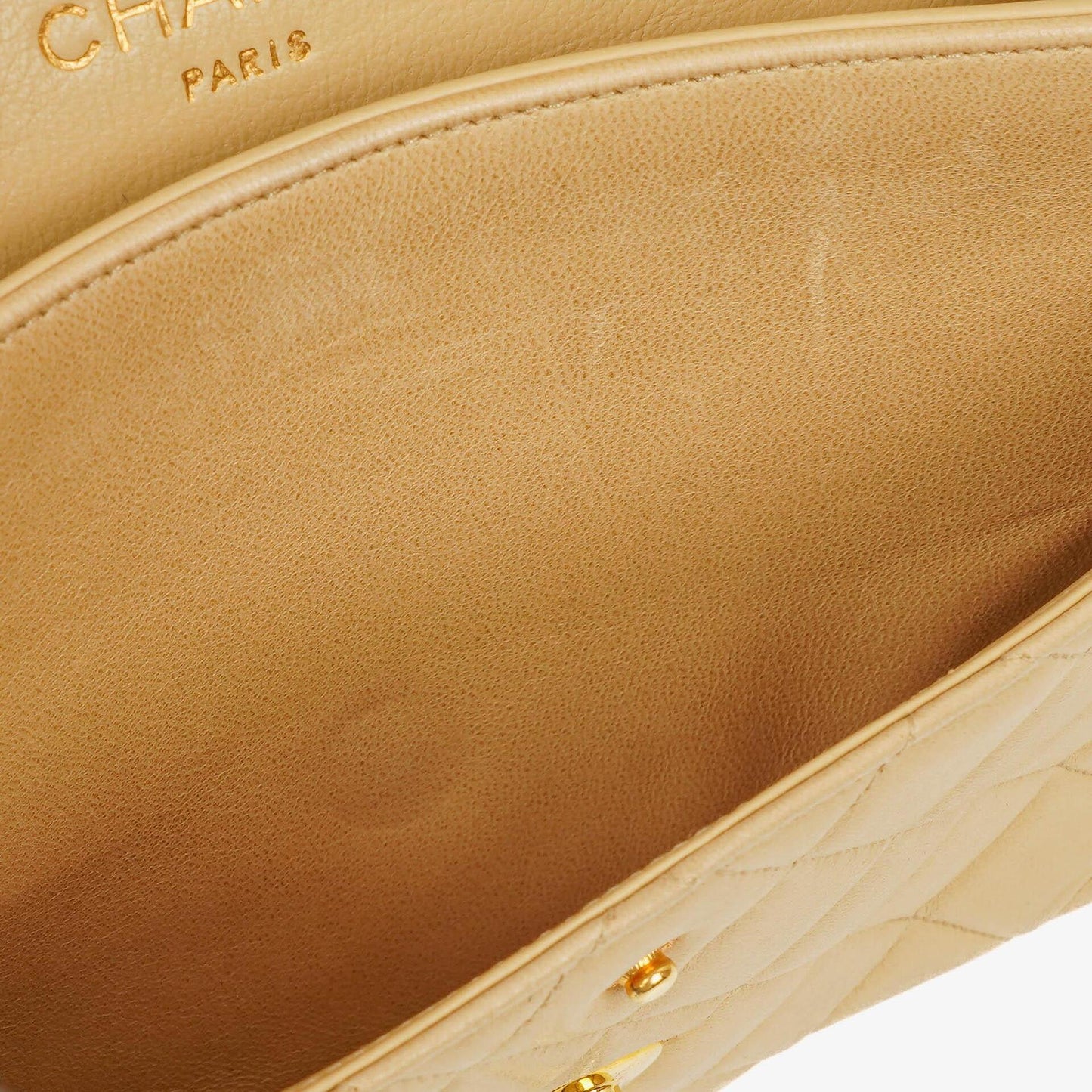 Chanel Timeless Classic Small Double Flap Bag In Beige Quilted Lambskin And 24K Gold-Plated Hardware