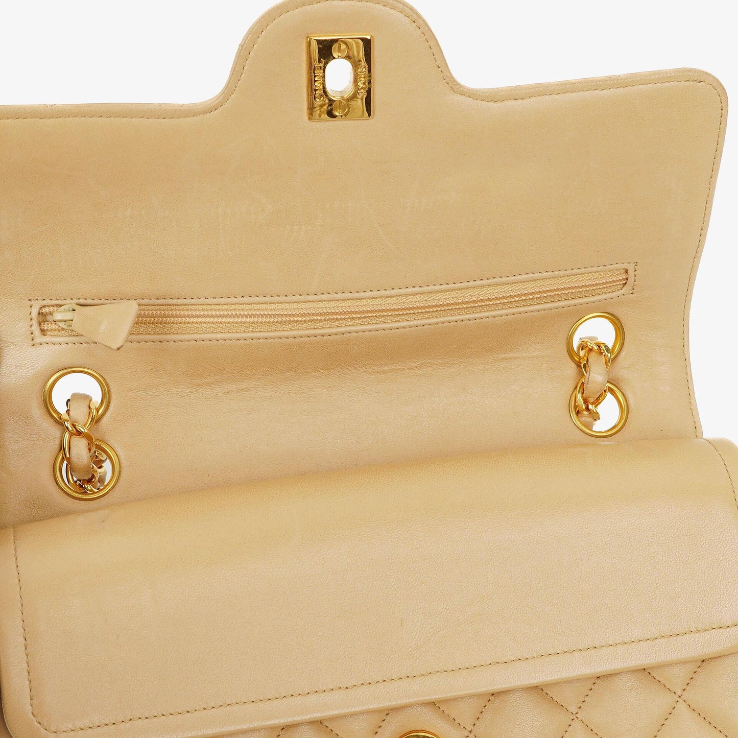 Chanel Timeless Classic Small Double Flap Bag In Beige Quilted Lambskin And 24K Gold-Plated Hardware
