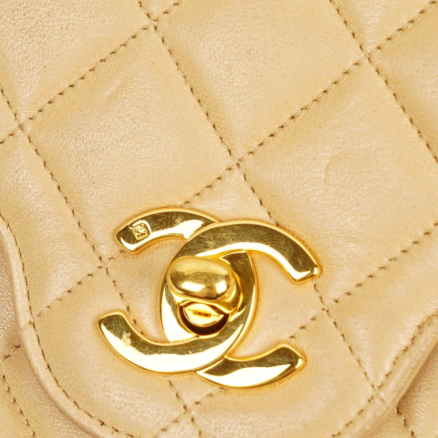 Chanel Timeless Classic Small Double Flap Bag In Beige Quilted Lambskin And 24K Gold-Plated Hardware