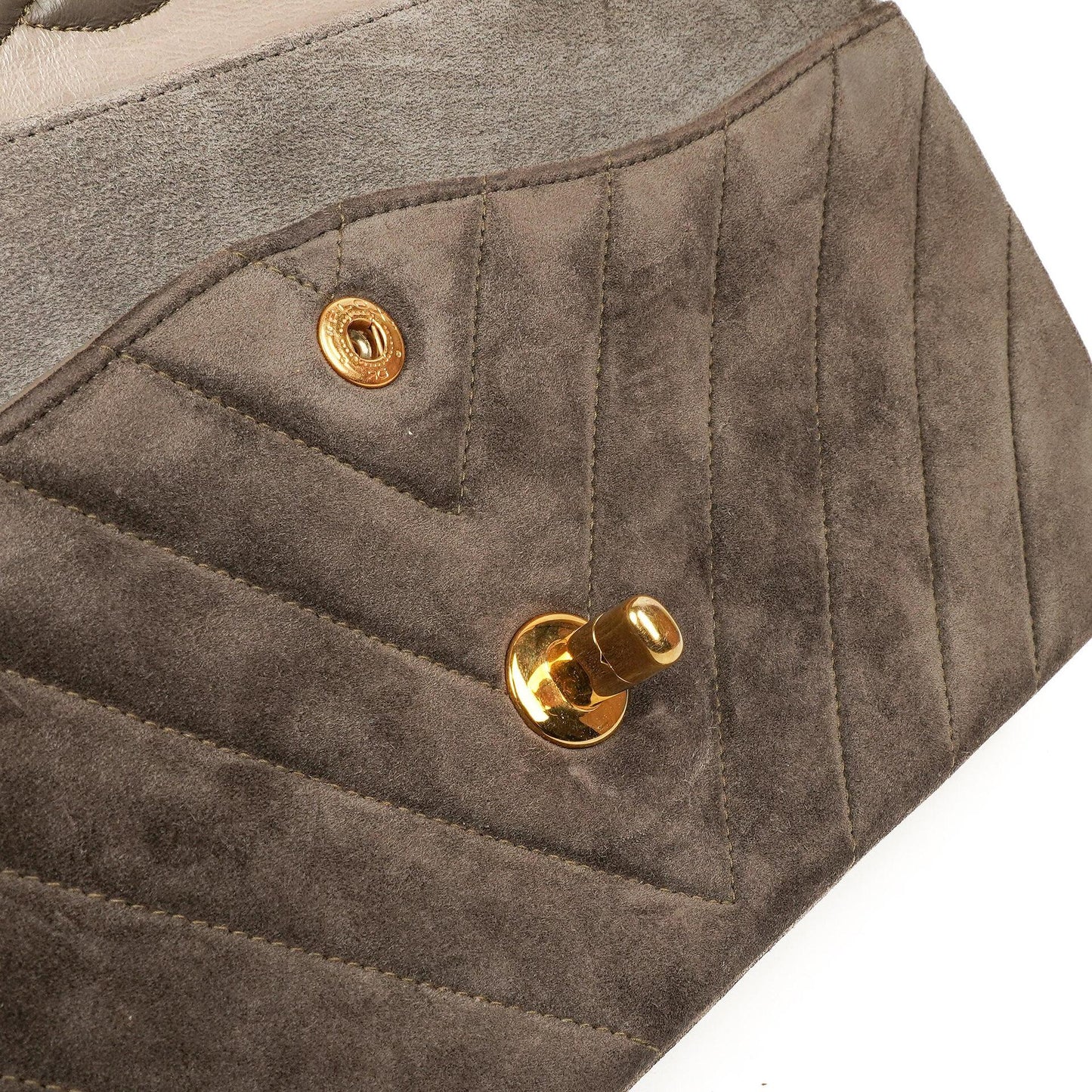Chanel Timeless Classic Suede Chevron Medium Double Flap Bag With 24K Gold-Plated Hardware