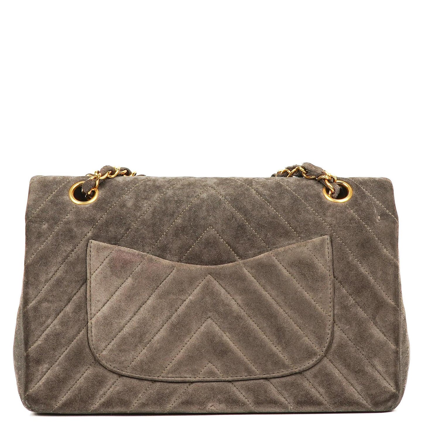 Chanel Timeless Classic Suede Chevron Medium Double Flap Bag With 24K Gold-Plated Hardware