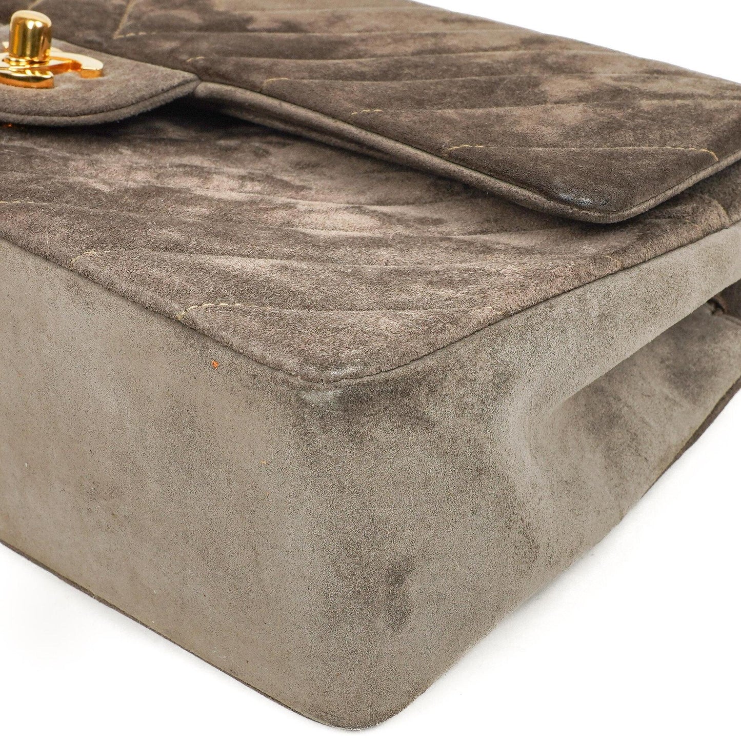 Chanel Timeless Classic Suede Chevron Medium Double Flap Bag With 24K Gold-Plated Hardware
