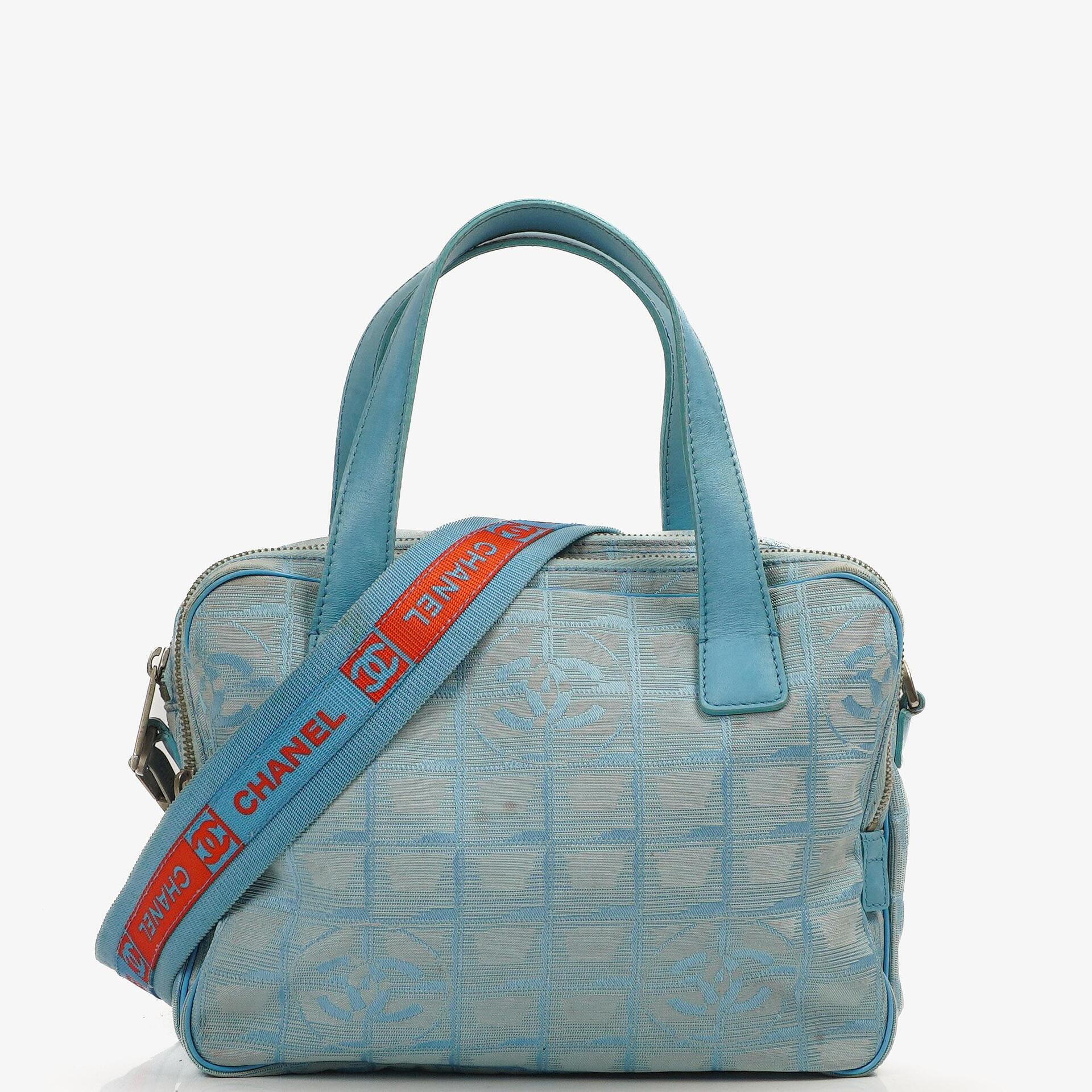 Chanel Travel Line Light Blue Nylon CC Logo Bag