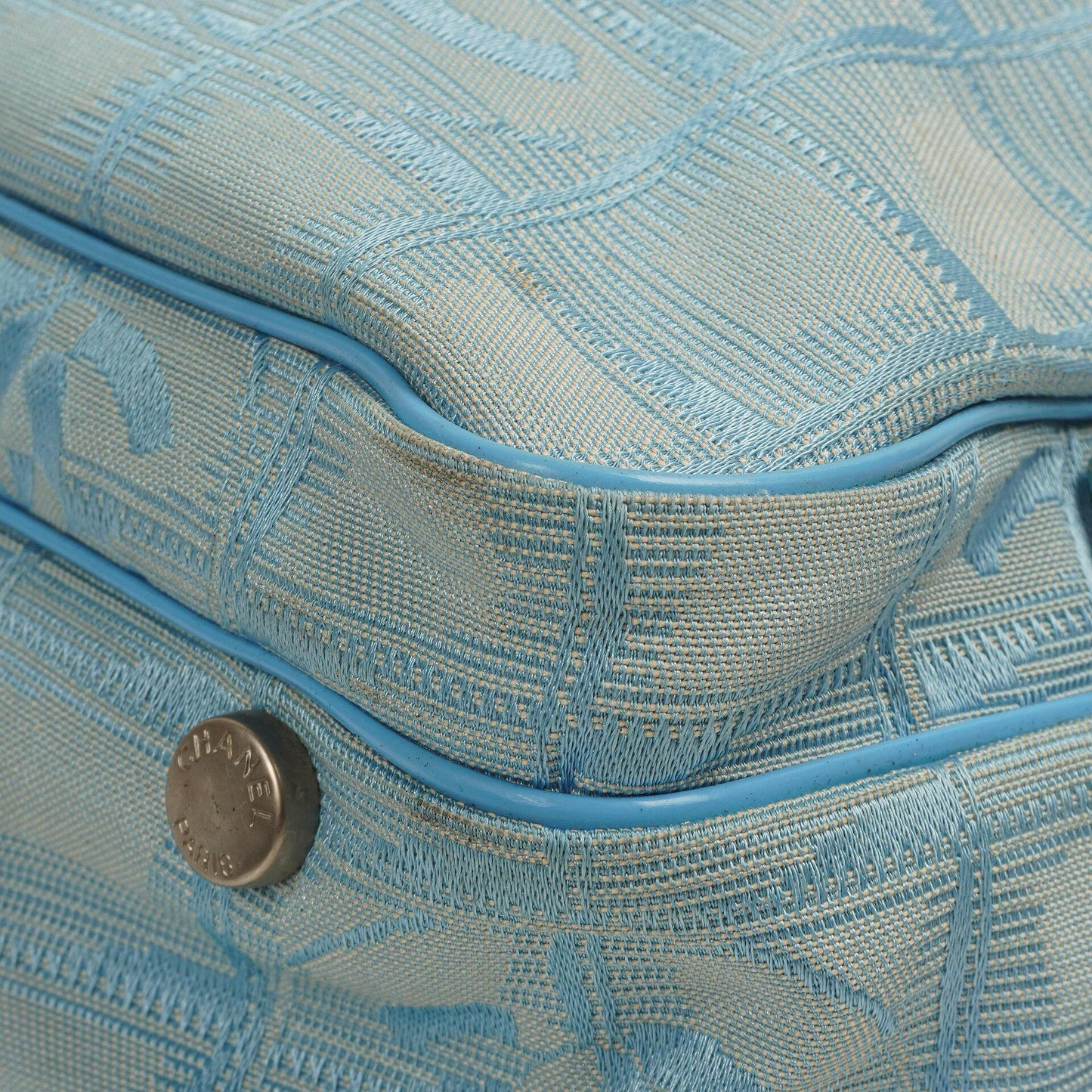 Chanel Travel Line Light Blue Nylon CC Logo Bag