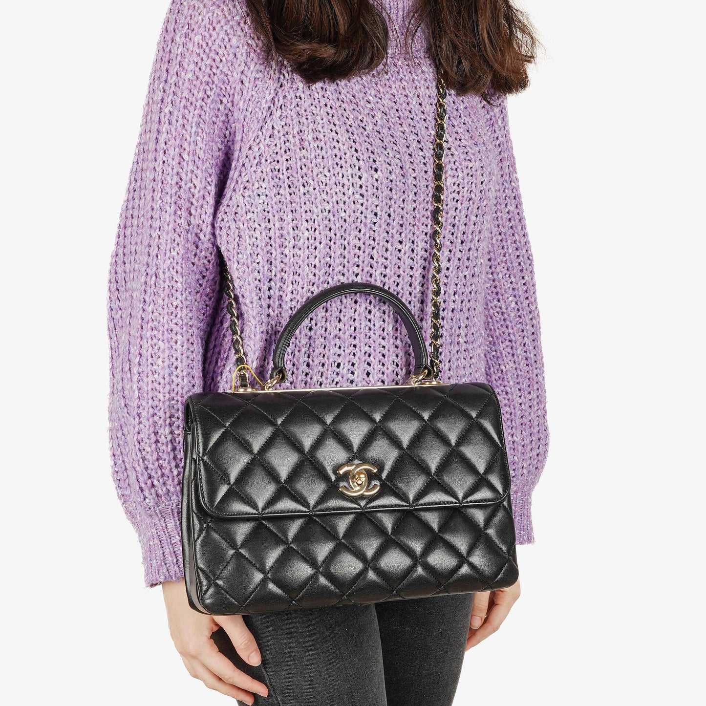 Chanel Trendy CC Large Black Quilted Lambskin Dual Handle Flap Bag