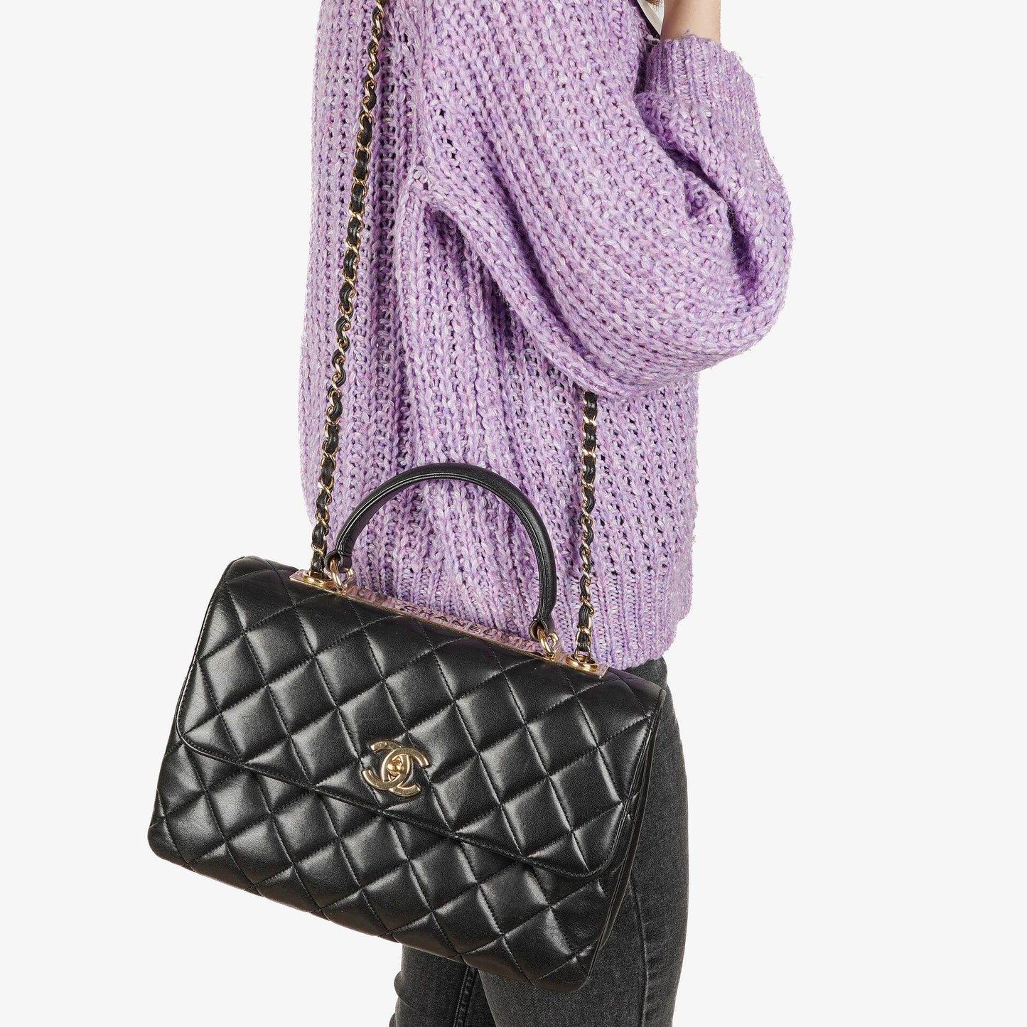 Chanel Trendy CC Large Black Quilted Lambskin Dual Handle Flap Bag