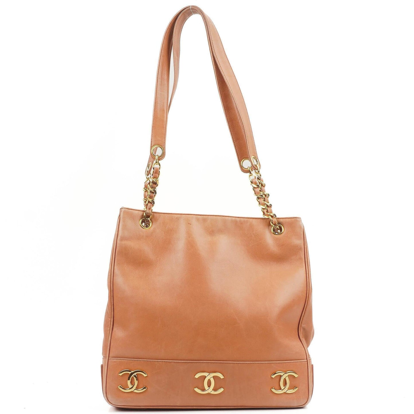 Chanel Triple CC Brown Leather Shopping Tote