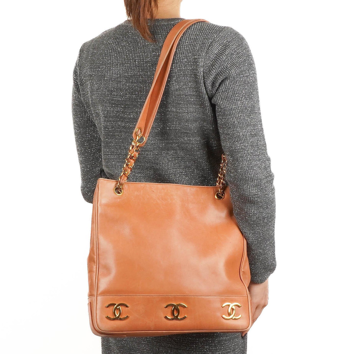 Chanel Triple CC Brown Leather Shopping Tote