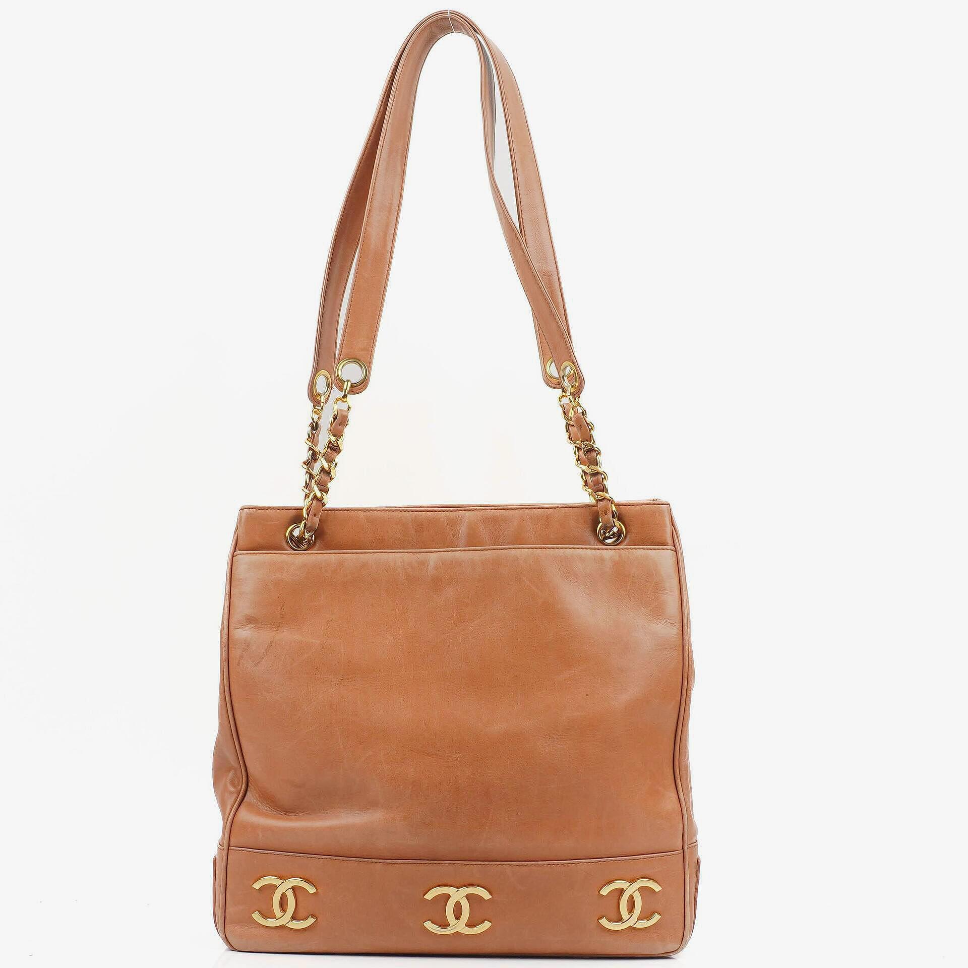 Chanel Triple CC Brown Leather Shopping Tote