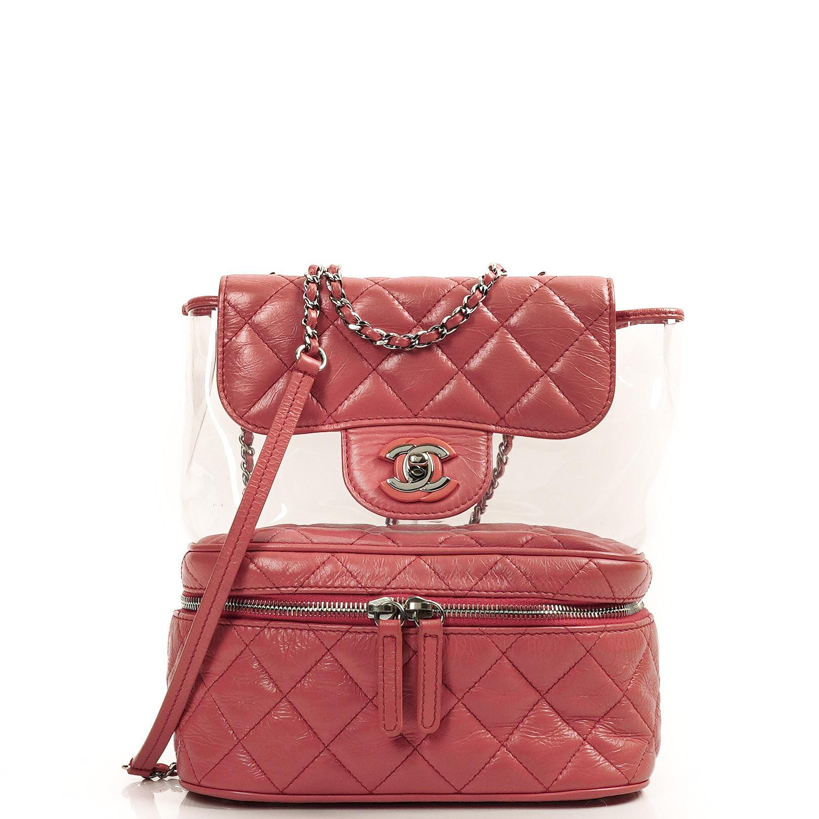 Chanel Vanity Shoulder bag In Crinkled Pink Quilted Calfskin And Clear PVC, 2017-2018