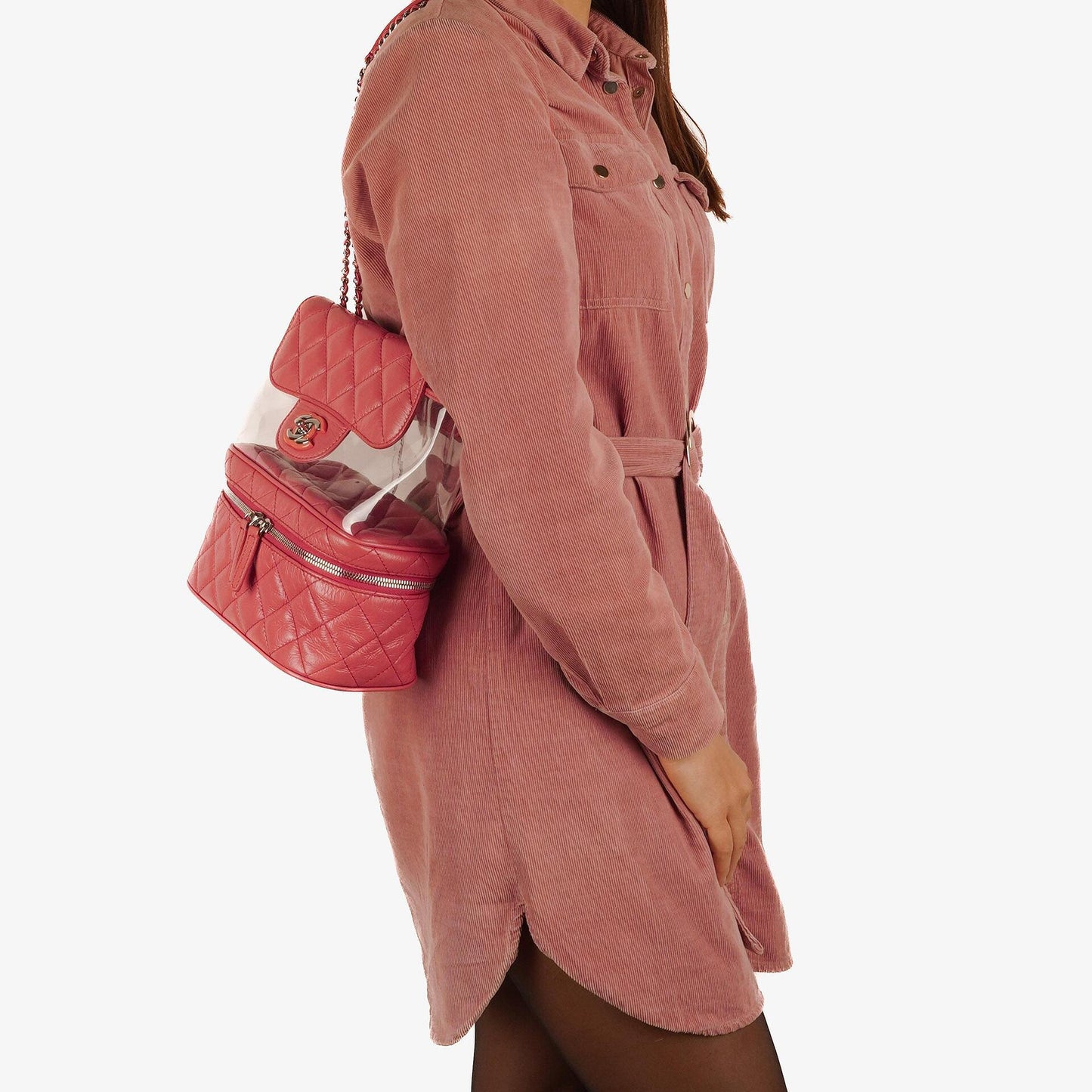 Chanel Vanity Shoulder bag In Crinkled Pink Quilted Calfskin And Clear PVC, 2017-2018