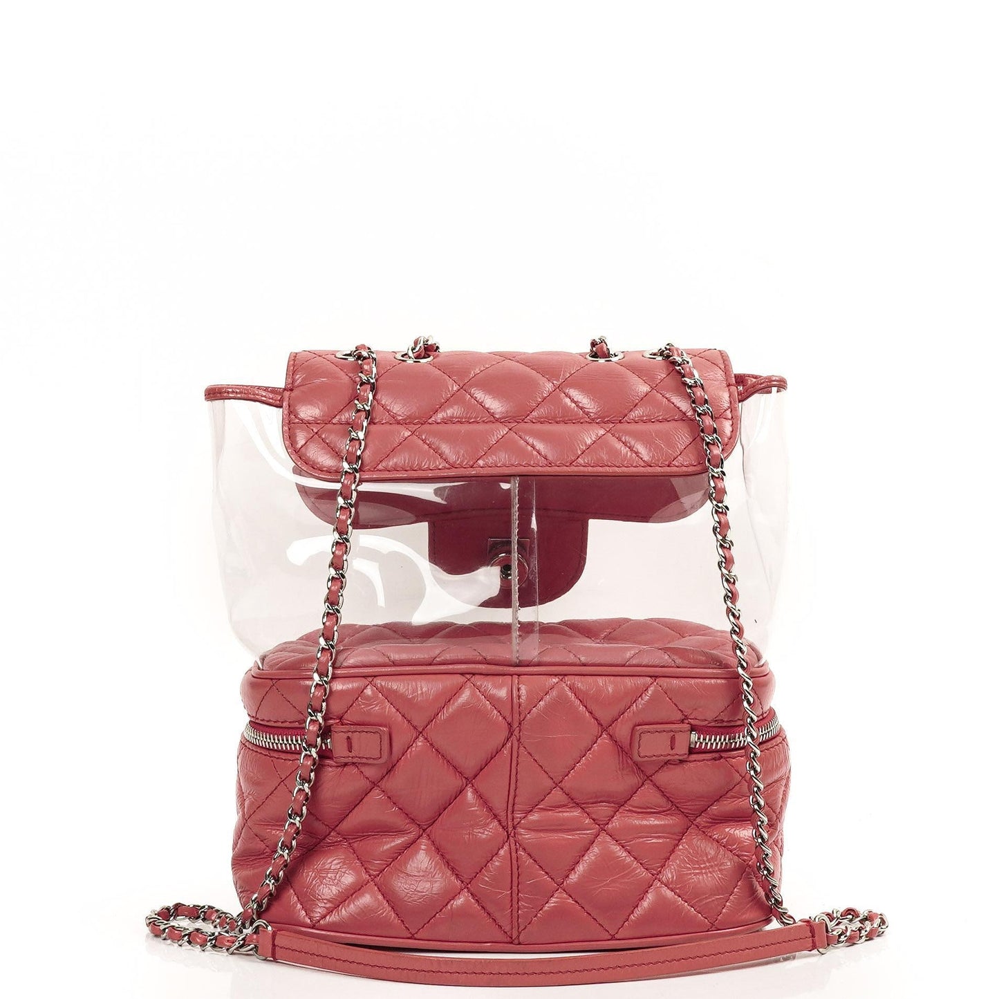 Chanel Vanity Shoulder bag In Crinkled Pink Quilted Calfskin And Clear PVC, 2017-2018