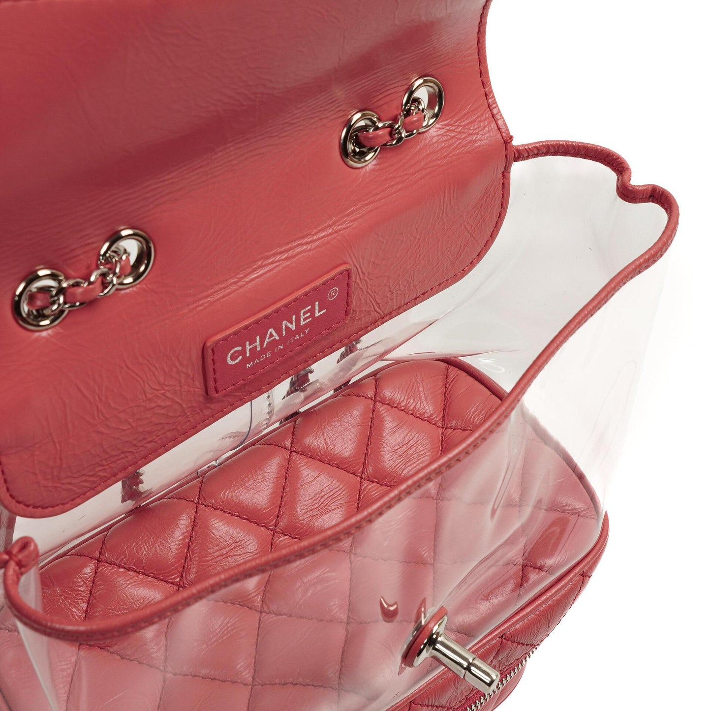 Chanel Vanity Shoulder bag In Crinkled Pink Quilted Calfskin And Clear PVC, 2017-2018