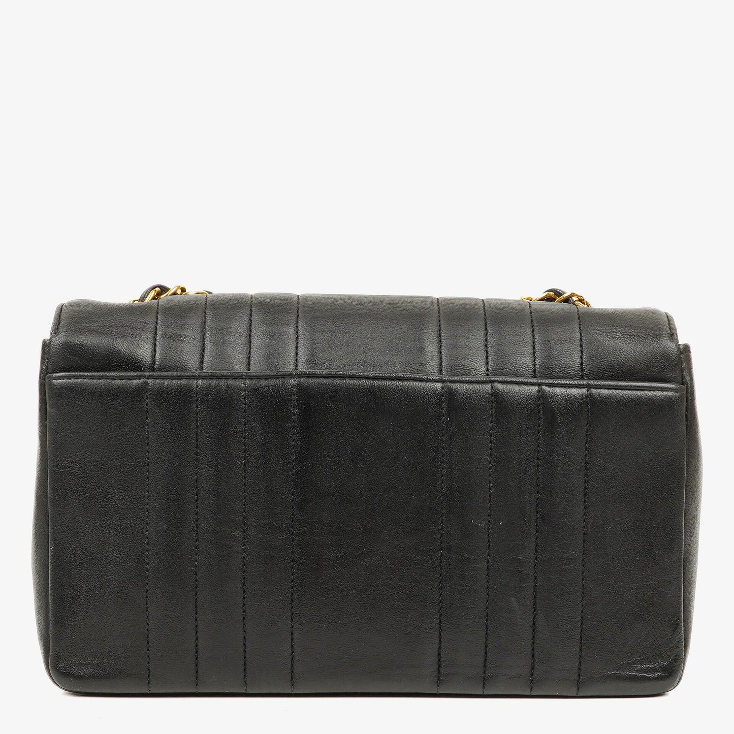 Chanel Vertical Black Quilted Lamabskin Medium Flap Bag 24K Gold-Plated Hardware