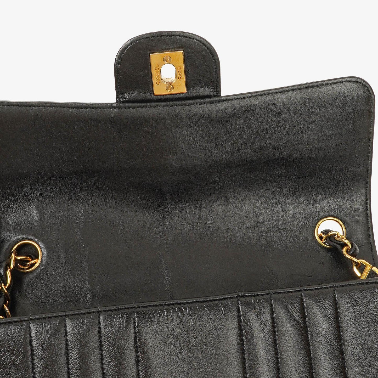 Chanel Vertical Black Quilted Lamabskin Medium Flap Bag 24K Gold-Plated Hardware