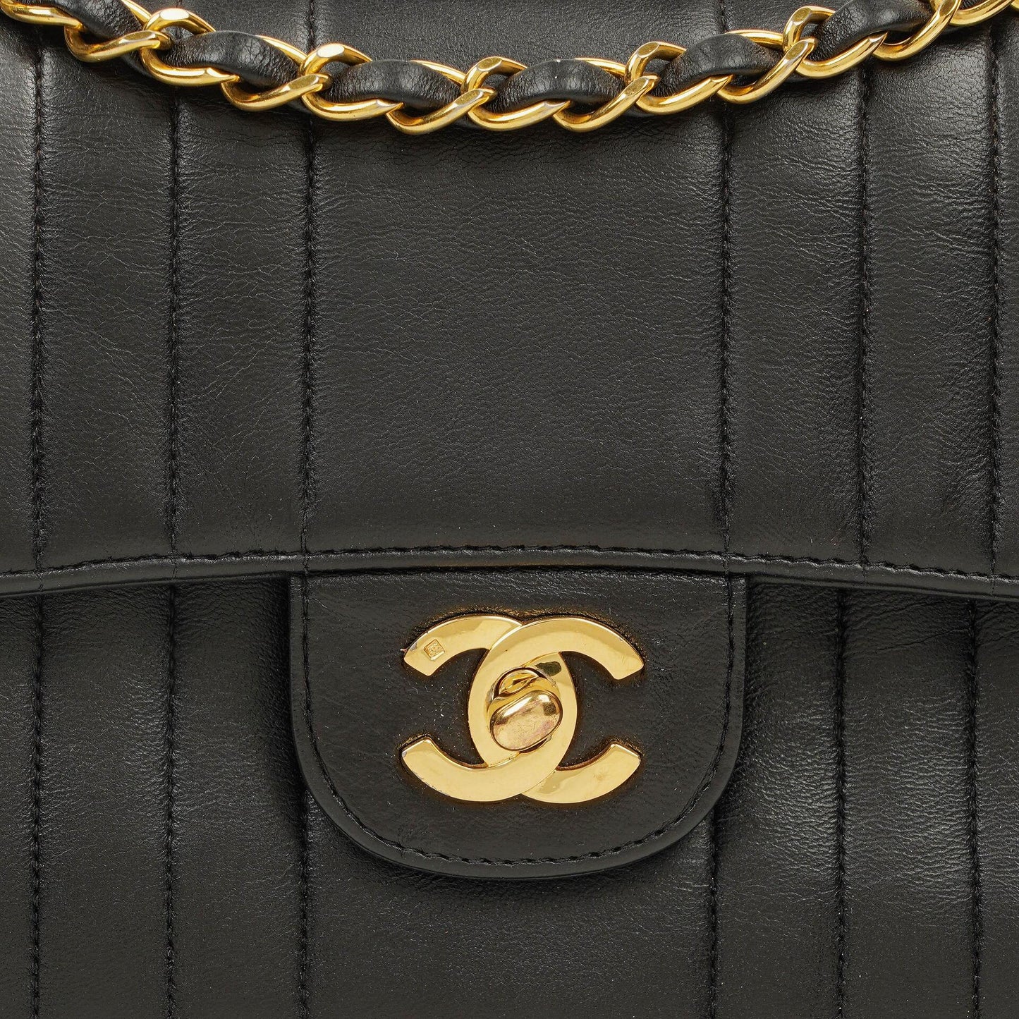 Chanel Vertical Black Quilted Lamabskin Medium Flap Bag 24K Gold-Plated Hardware