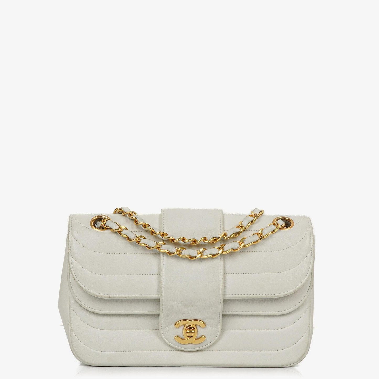 Chanel White Horizontal Quilted Small Double Flap Bag With 24K Gold-Plated Hardware