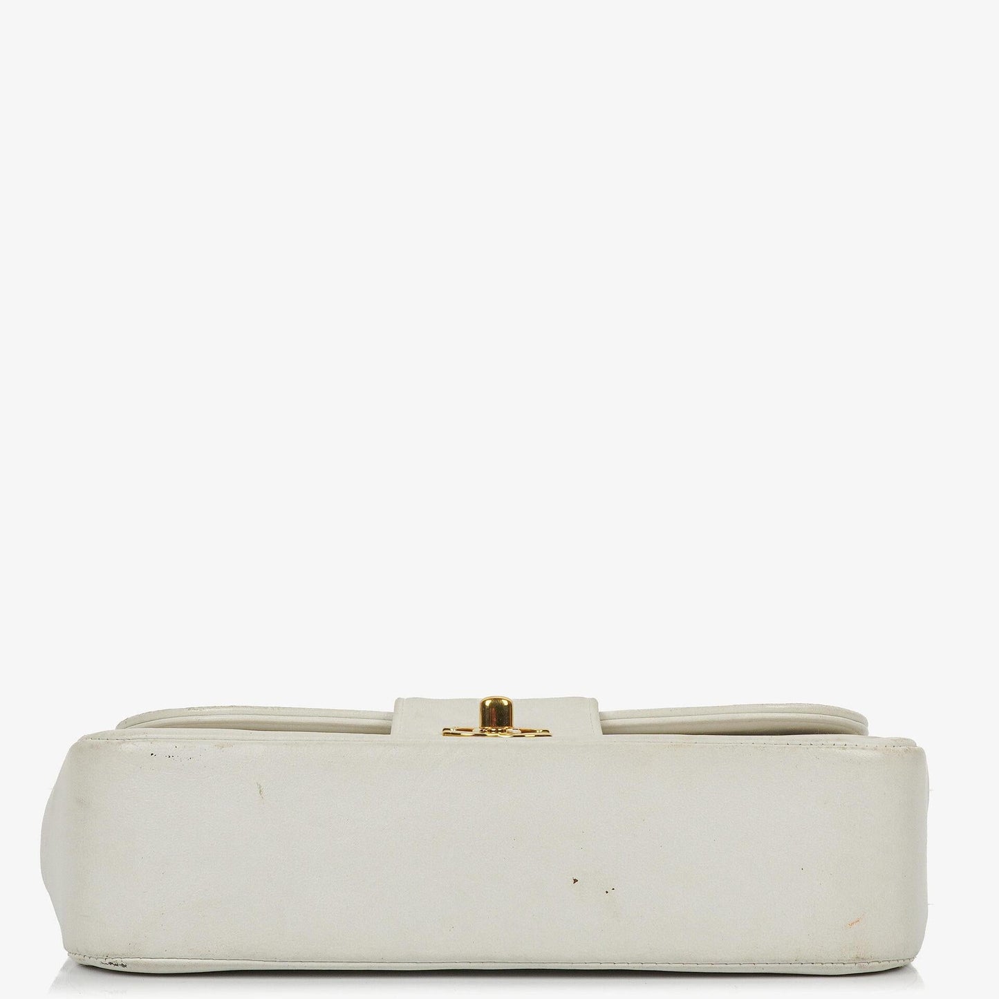 Chanel White Horizontal Quilted Small Double Flap Bag With 24K Gold-Plated Hardware