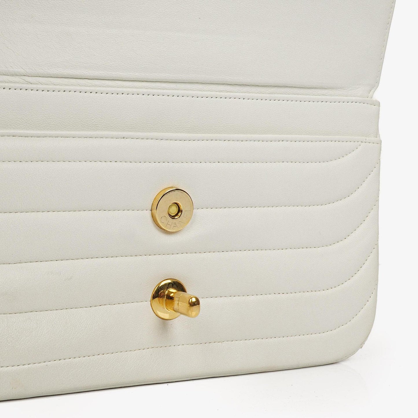 Chanel White Horizontal Quilted Small Double Flap Bag With 24K Gold-Plated Hardware