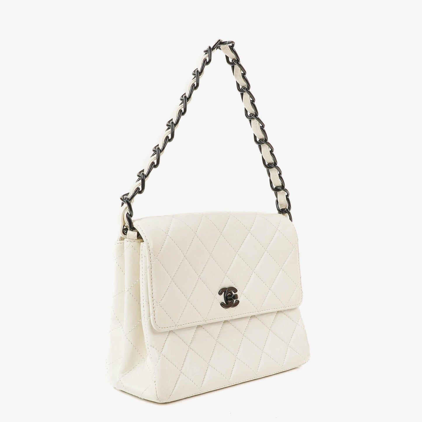 Chanel White Quilted Lambskin Plastic Hardware Shouder Bag
