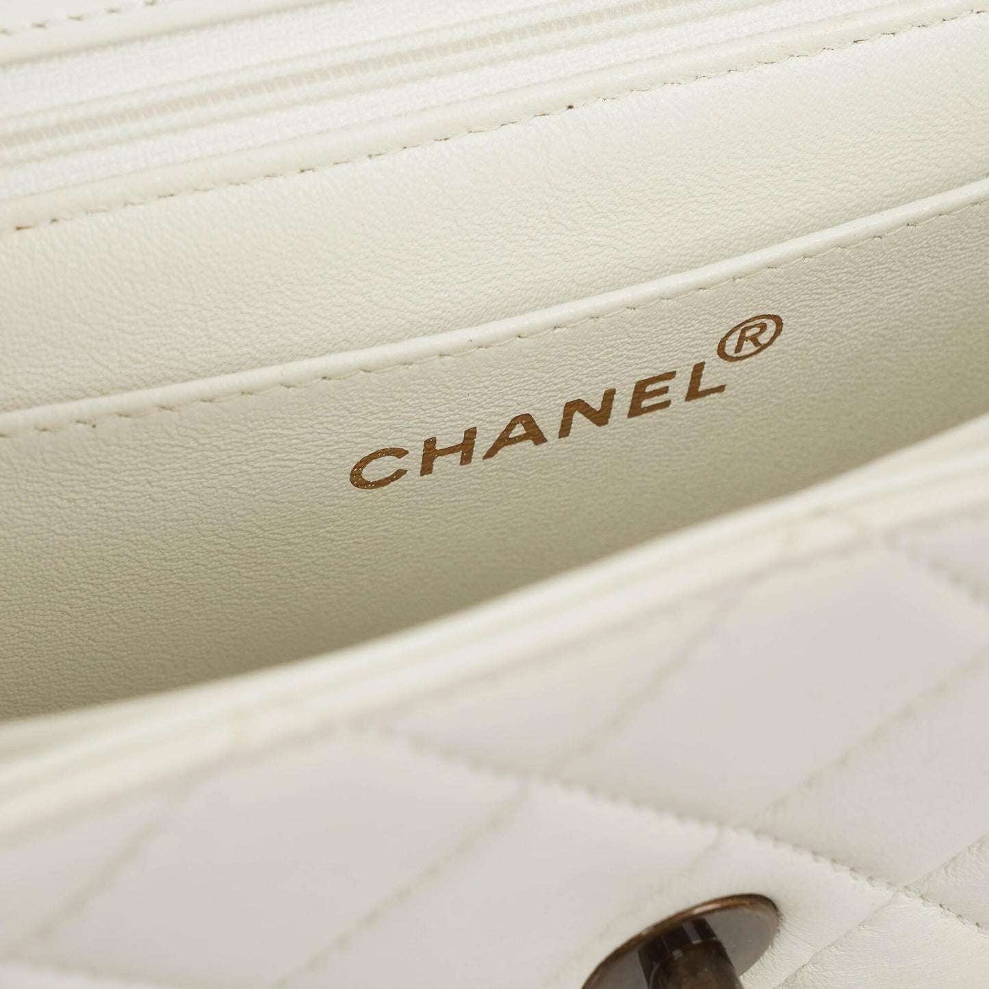 Chanel White Quilted Lambskin Plastic Hardware Shouder Bag
