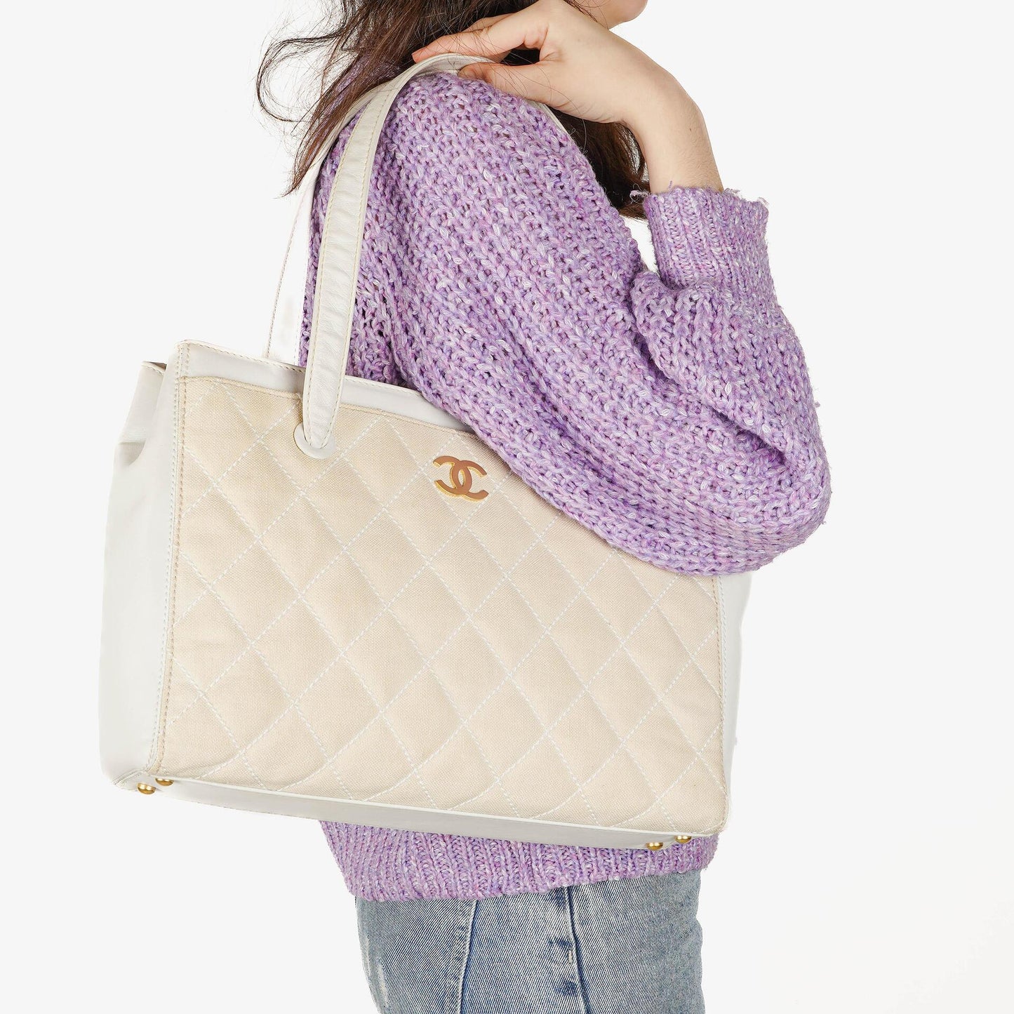 Chanel Wild Stitch Beige Surpique Tote Bag