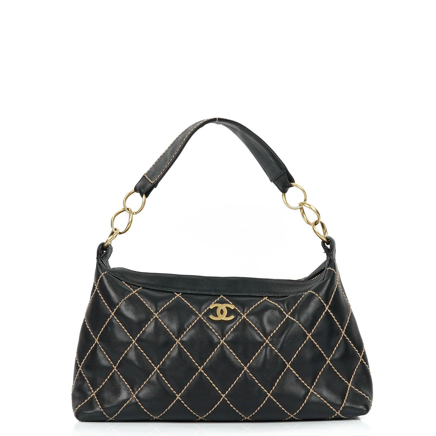 Chanel Wild Stitch Black Quilted Leather CC Shoulder Bag With Gold-Tone Hardware