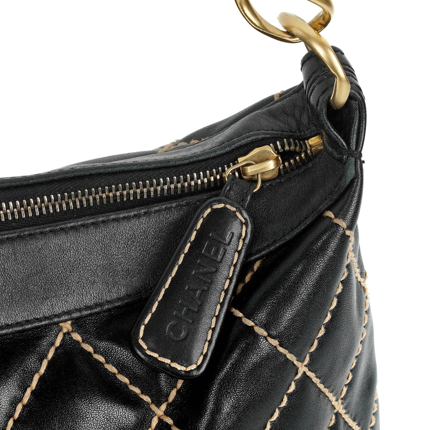 Chanel Wild Stitch Black Quilted Leather CC Shoulder Bag With Gold-Tone Hardware