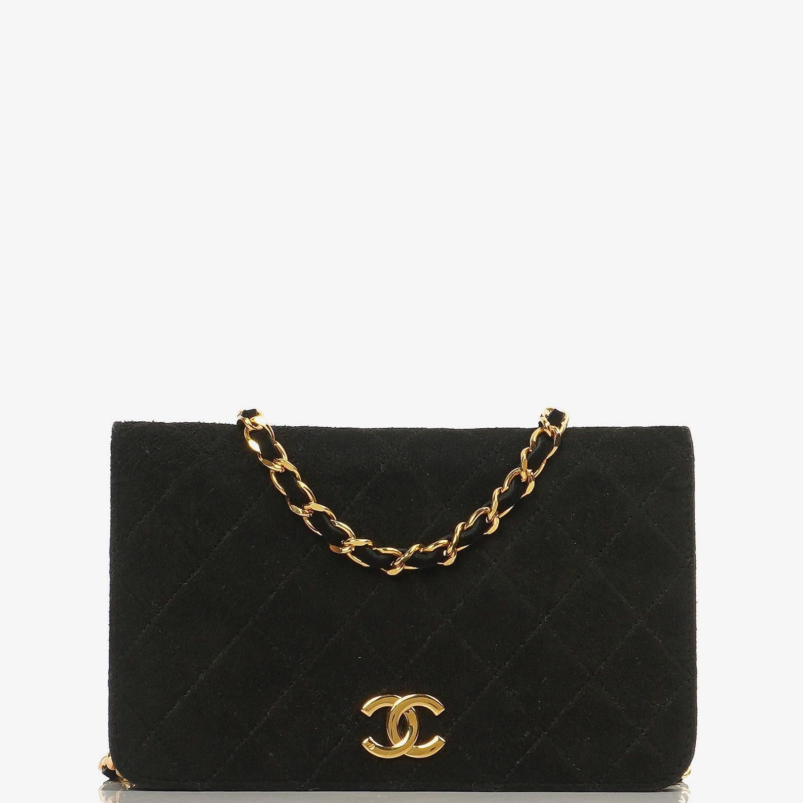 Chanel WOC Mini Classic Full Flap Black Quilted Suede With 24K Gold-Plated Hardware