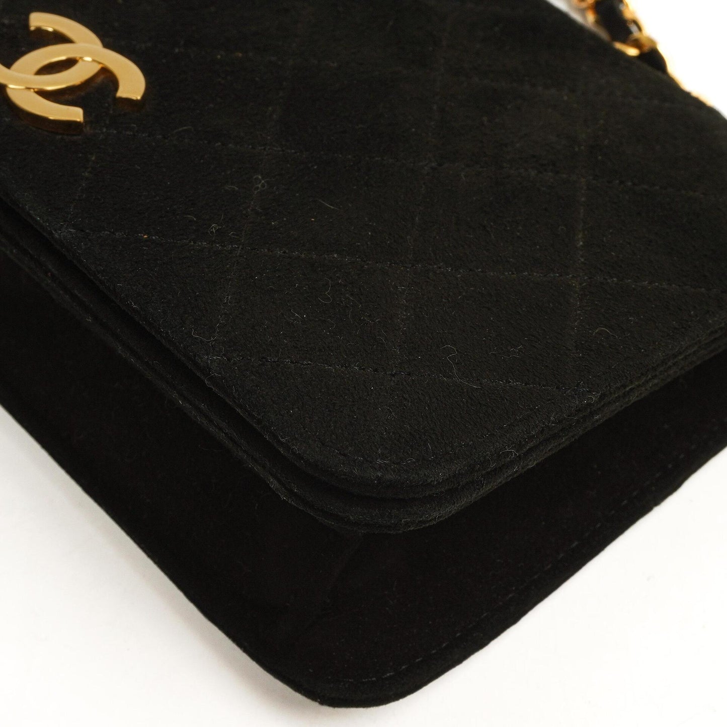 Chanel WOC Mini Classic Full Flap Black Quilted Suede With 24K Gold-Plated Hardware