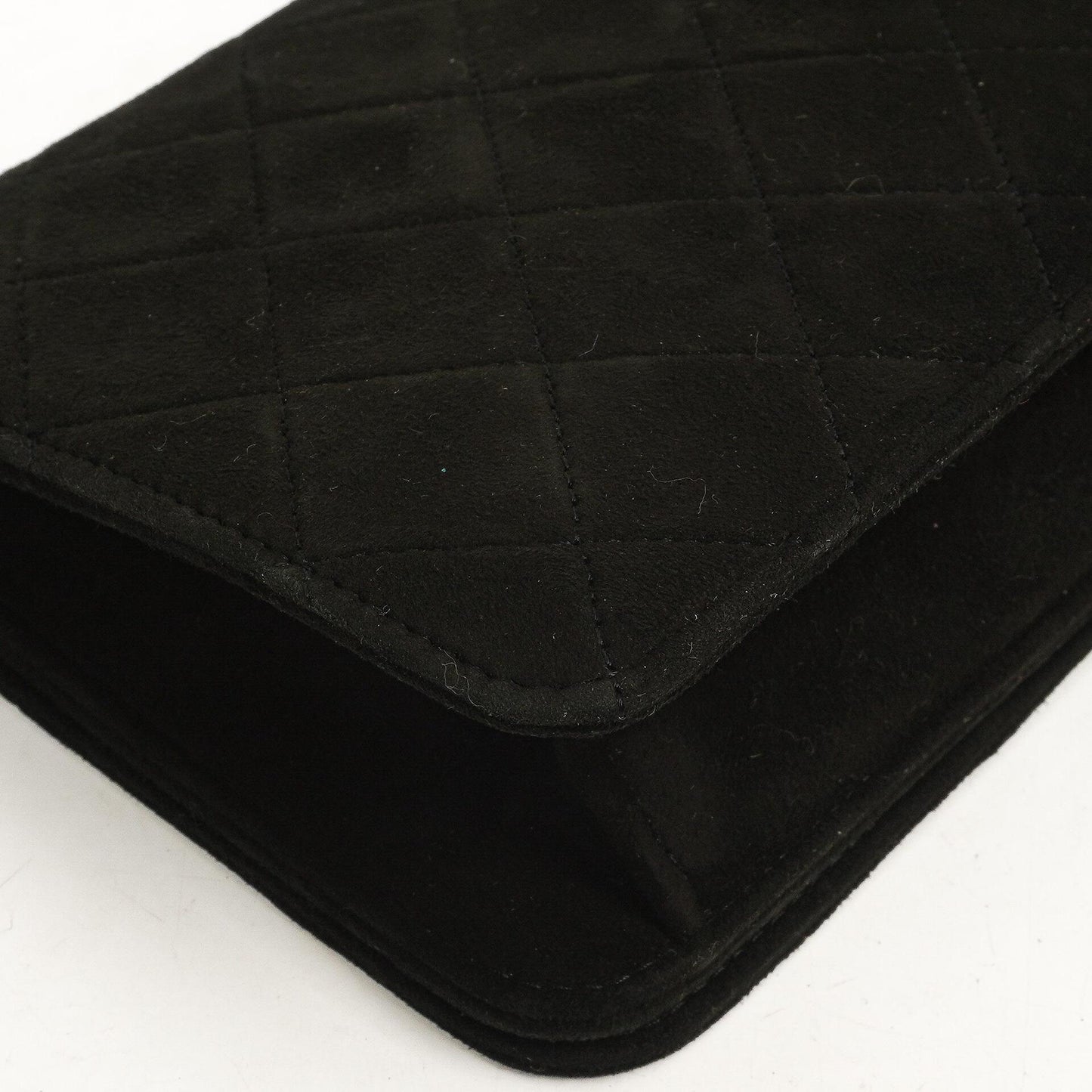 Chanel WOC Mini Classic Full Flap Black Quilted Suede With 24K Gold-Plated Hardware