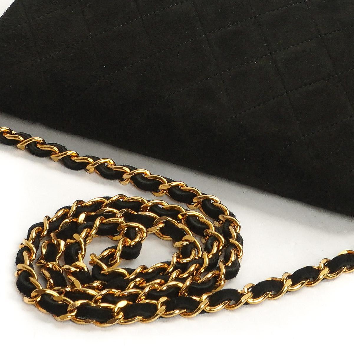 Chanel WOC Mini Classic Full Flap Black Quilted Suede With 24K Gold-Plated Hardware